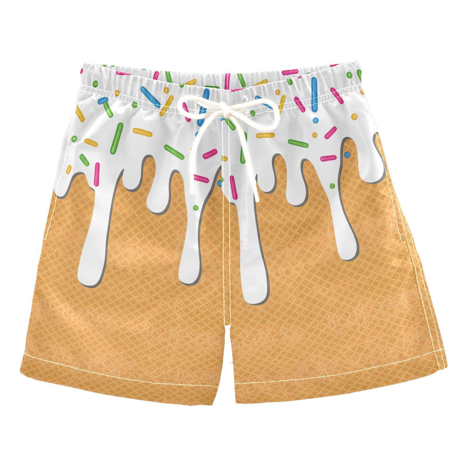 FLildon Waffles and Syrup Pattern Little Boys Swim Trunks with Mesh Lining Quick Dry Beach Board Shorts, 3T