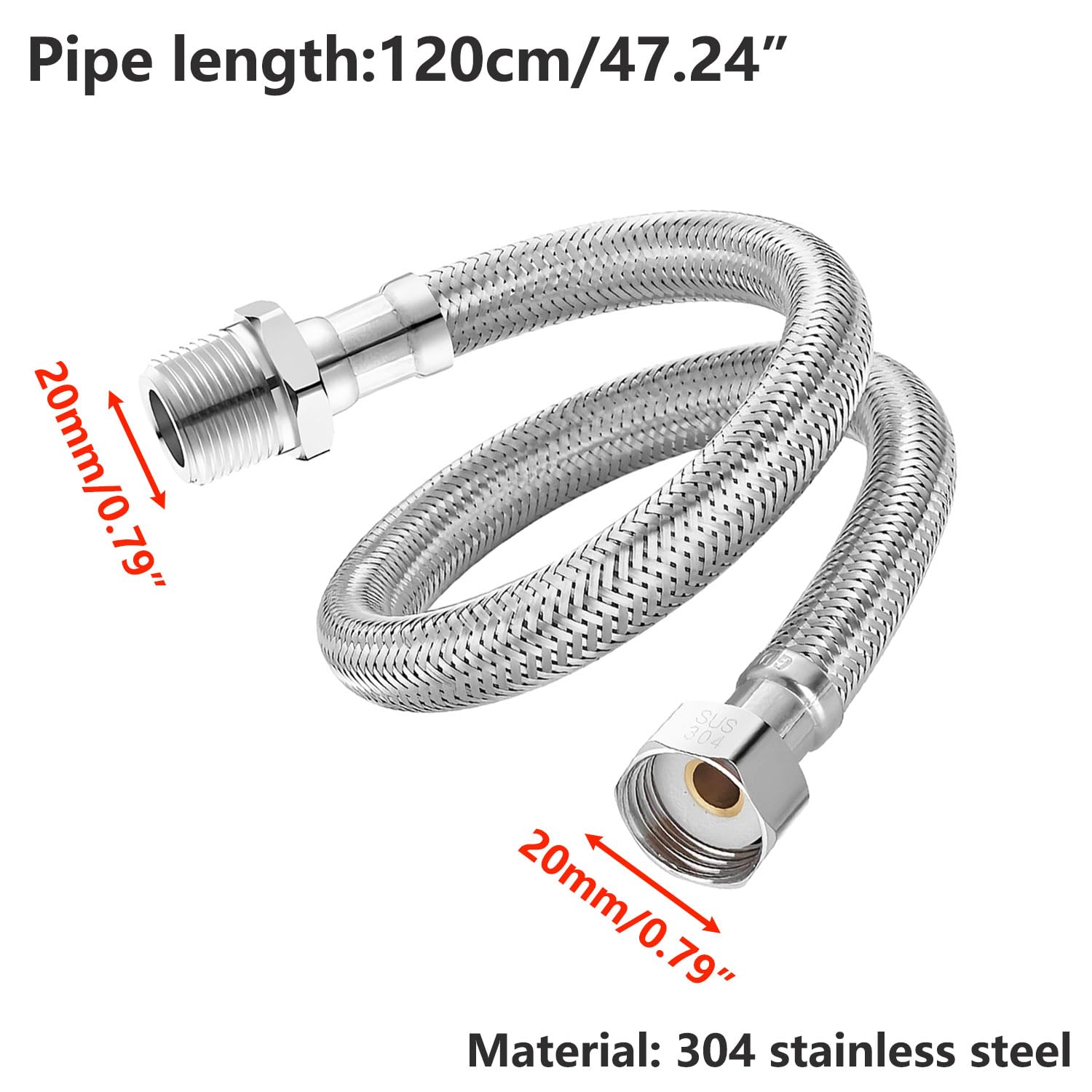 Qrity 1 PCS Flexible Tap Connectors, G1/2" Female x G1/2" Male Stainless Steel Braided Hose, for Bathroom Washbasin - Image 2