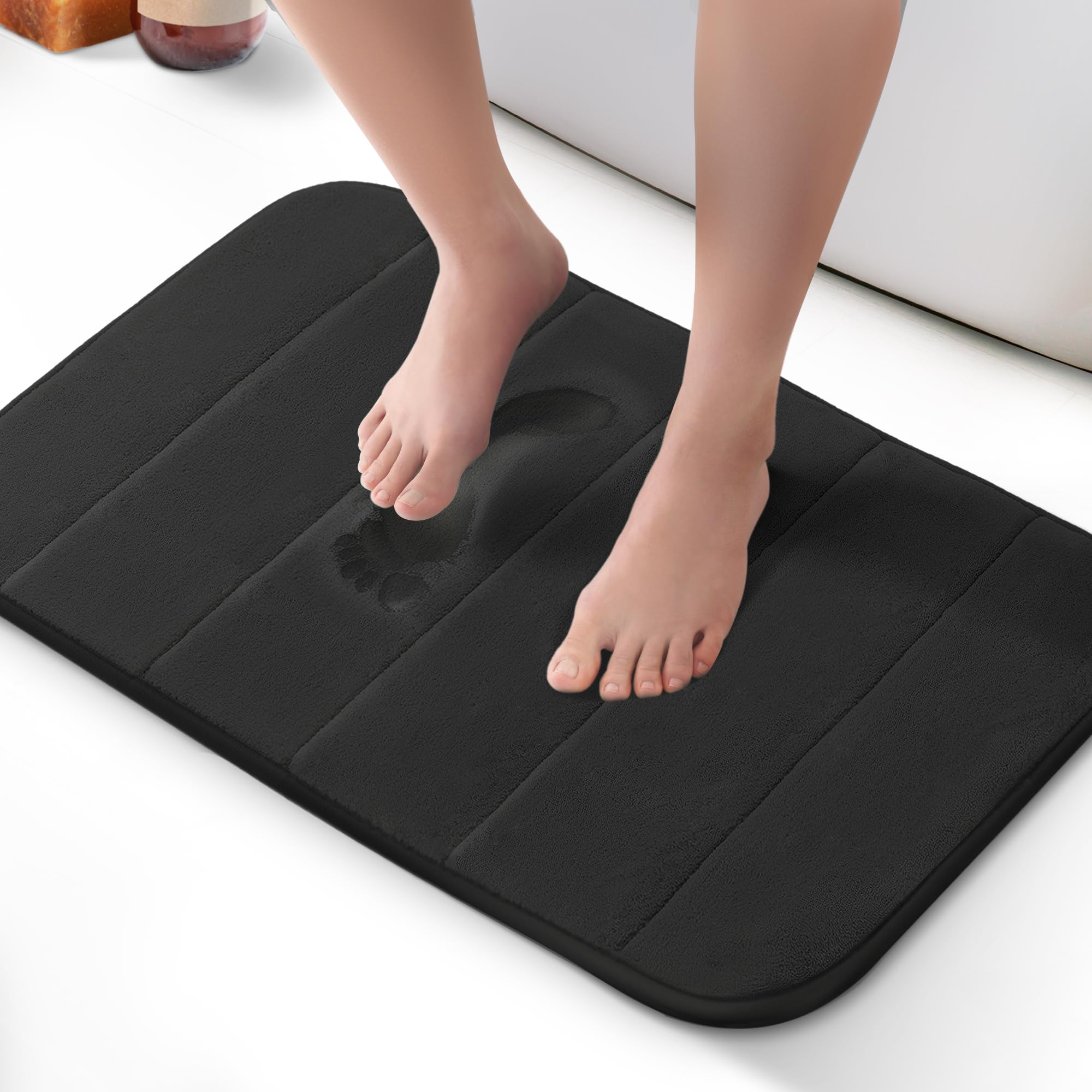Keplin 40X60Cm Memory Foam Bath Mat Ultra SoftHighly AbsorbentNon SlipMachine WashableBlack from B&Q