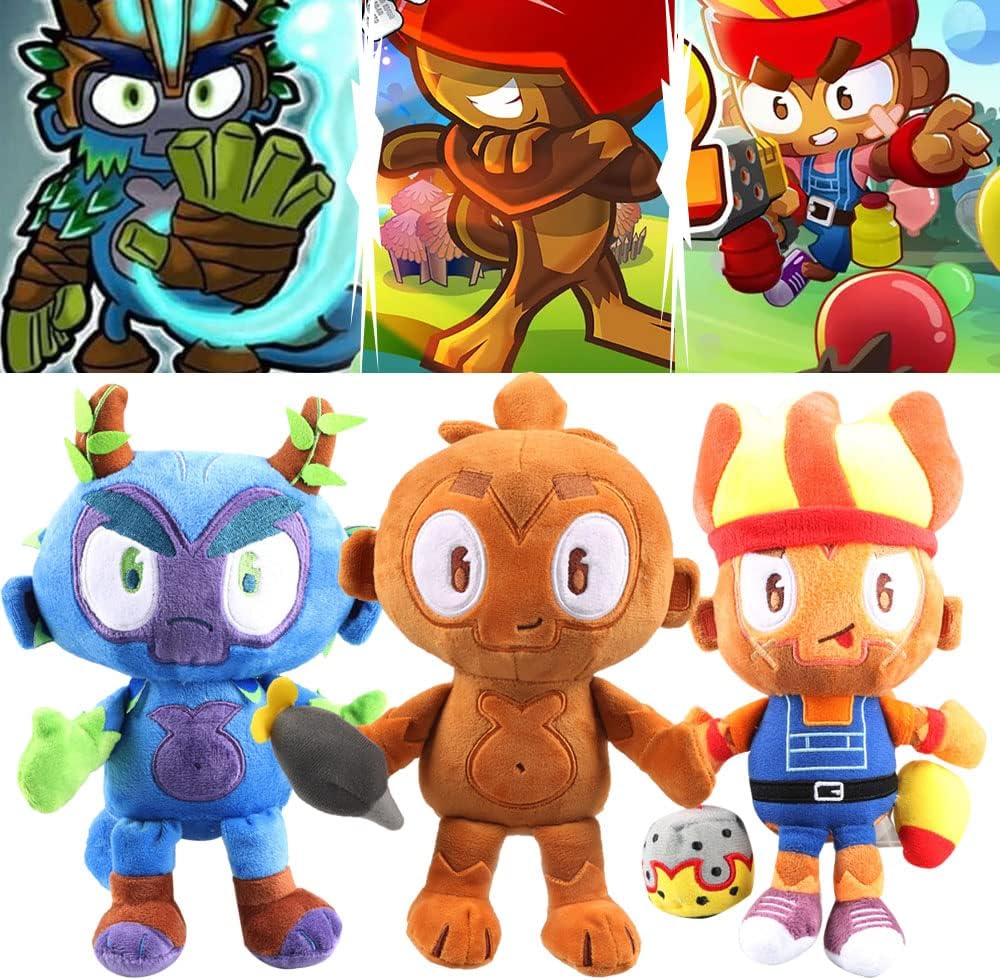 Géneric Bloon Td 6 plushies, Bloons Td 6 Cartoon Stuffed Toys, Dart Monkey Plush, Monkey Plush Bloons TD 6 Stuffed Doll, Btd6 Game Plush Doll, Bloons Monkey Plush for Fans & Girls & Boys (3PCS)