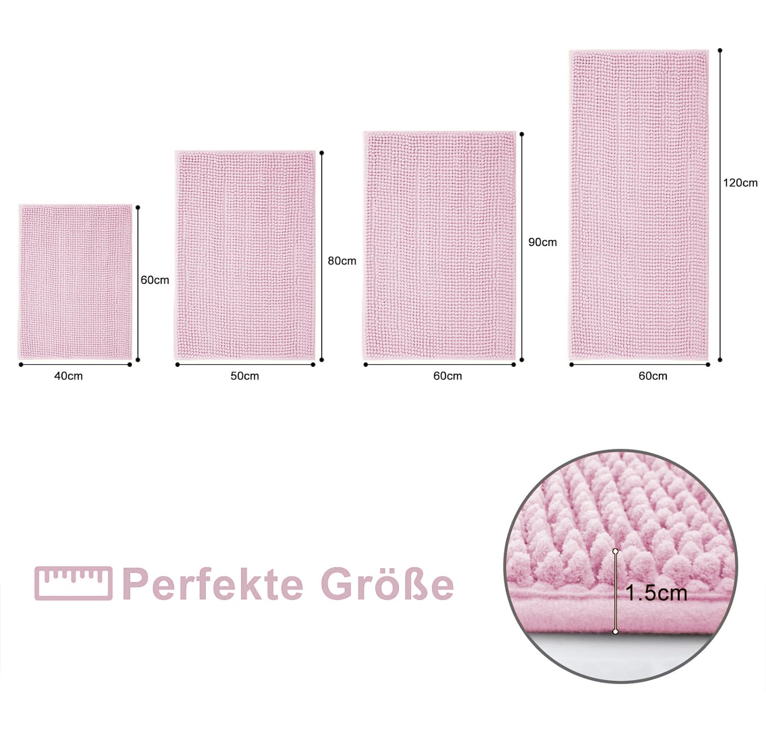 smiry Non Slip Chenille Bath Mat, 60 x 90 cm, Extra Soft Bathroom Mat - Image 2