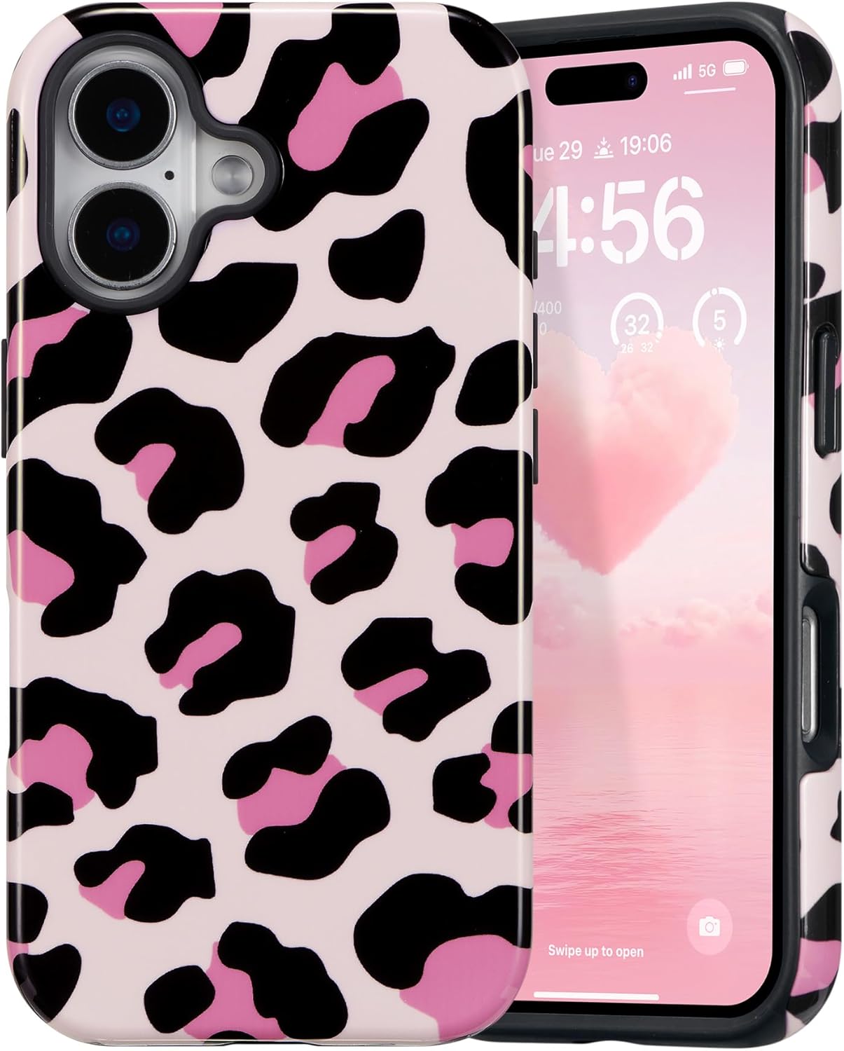 DEFBSC Case for iPhone 16 Plus, Cute Pink Leopard Print Aesthetic Trendy Pattern for Women Girls Slim Durable Bumper Shockproof for iPhone 16 Plus Case, Cheetah/Glossy