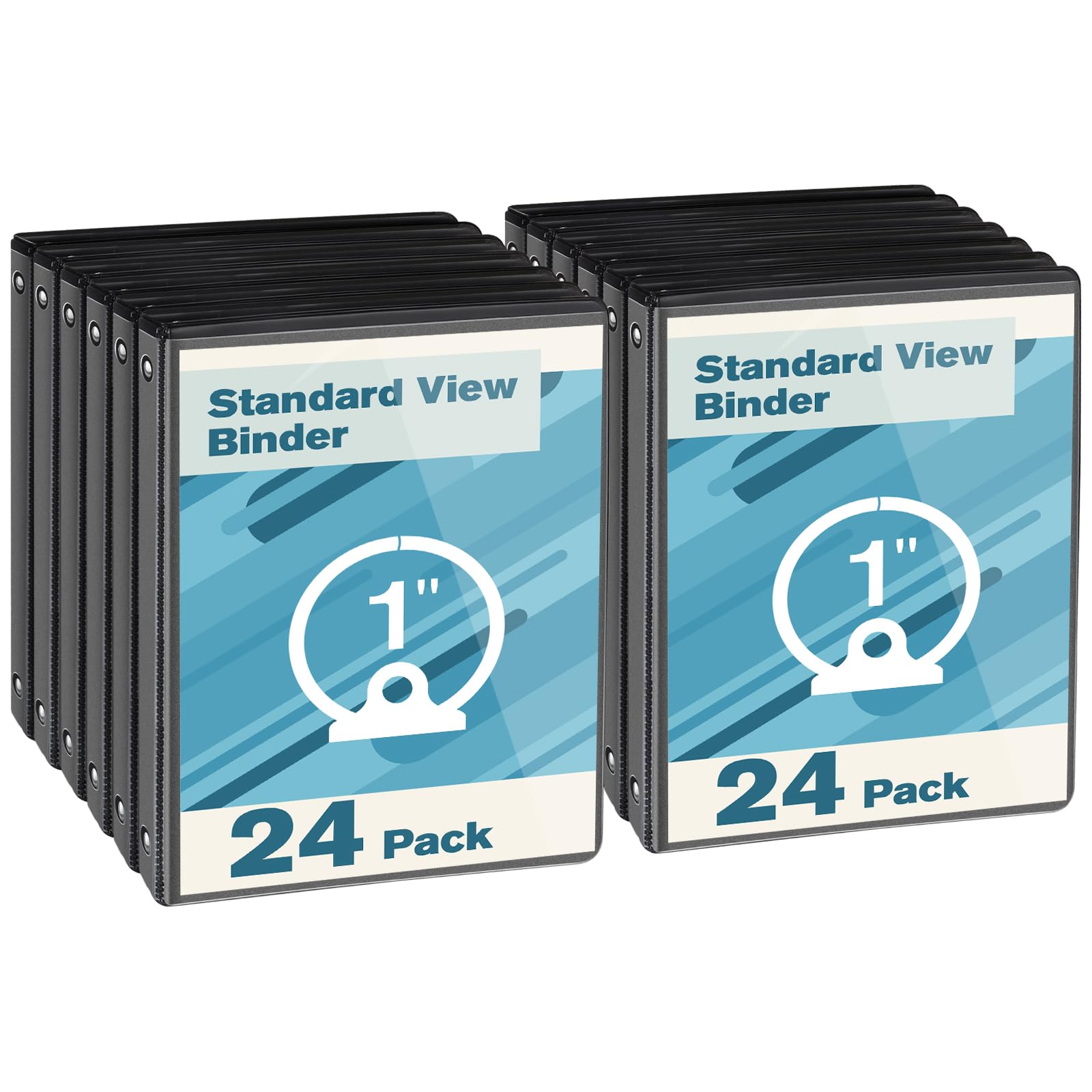 CIXILDTS 1-inch Round Ring Binder, Durable 1" 3 Ring Binder Fit Letter Size Paper, Black, 24-Pack