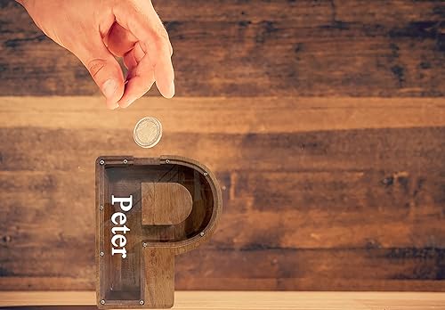 Vista 28 de Alcancía grande de madera personalizada para niños, alcancía con nombre personalizado, alcancía (nombre grabado láser) letras del alfabeto