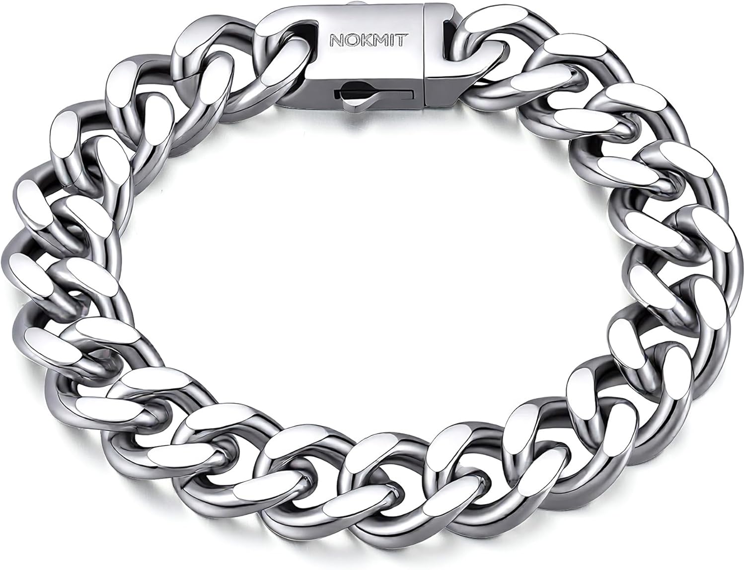NOKMIT Stainless Steel Cuban Link Bracelet for Men & Women, 5mm/9mm/12mm Width, 7"/7.5"/8"/8.5" Length, Dainty 14K Gold Silver Chunky Curb Chain Bracelets Hip Hop Jewelry, Unisex Gifts