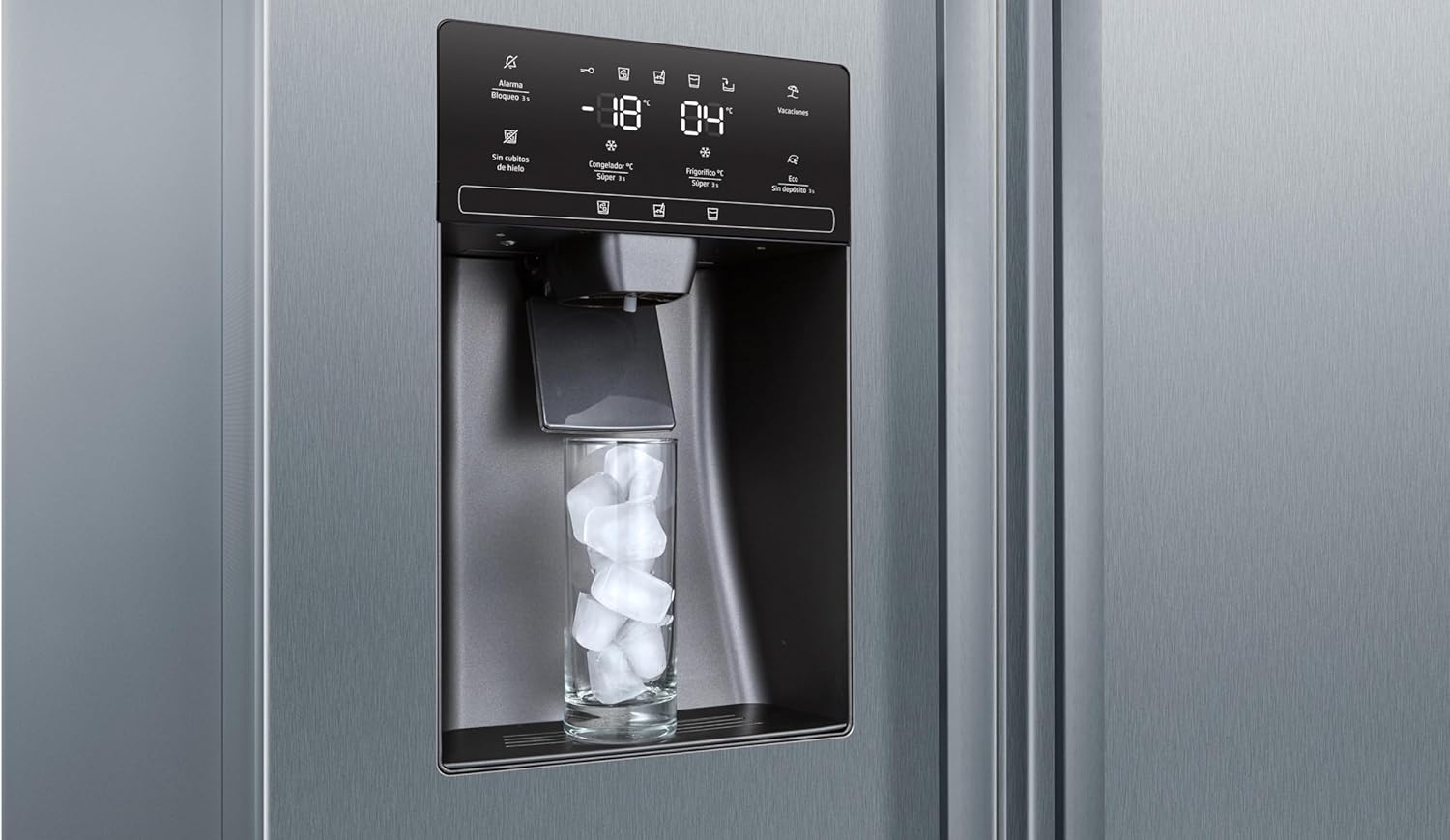 Glass being filled with ice from the dispenser