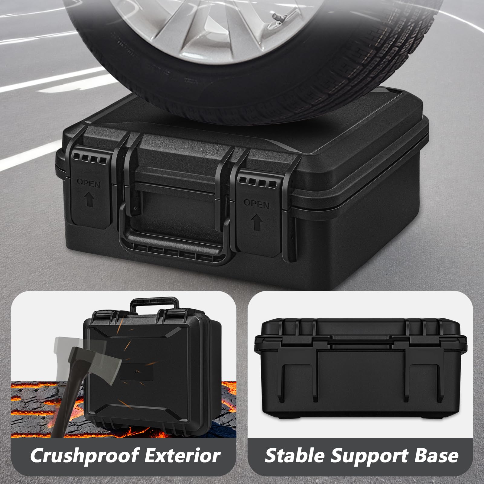 ICIMBI Funda rígida impermeable de 11 x 9 x 5 pulgadas con interior de espuma personalizable para instrumentos de prueba, cámaras compactas y herramientas