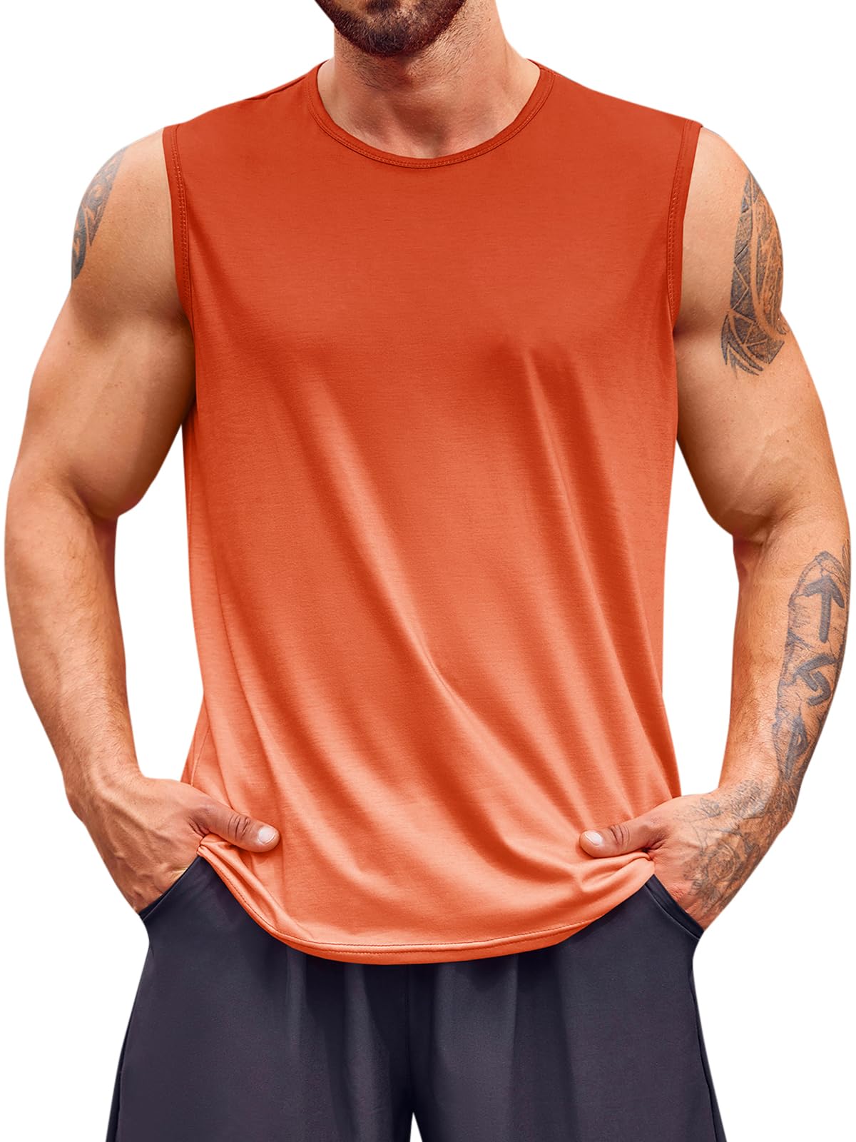 Runcati Mens Sleeveless Tank Tops Workout Muscle Gym T Shirts Crew Neck Gradient Tee Tops