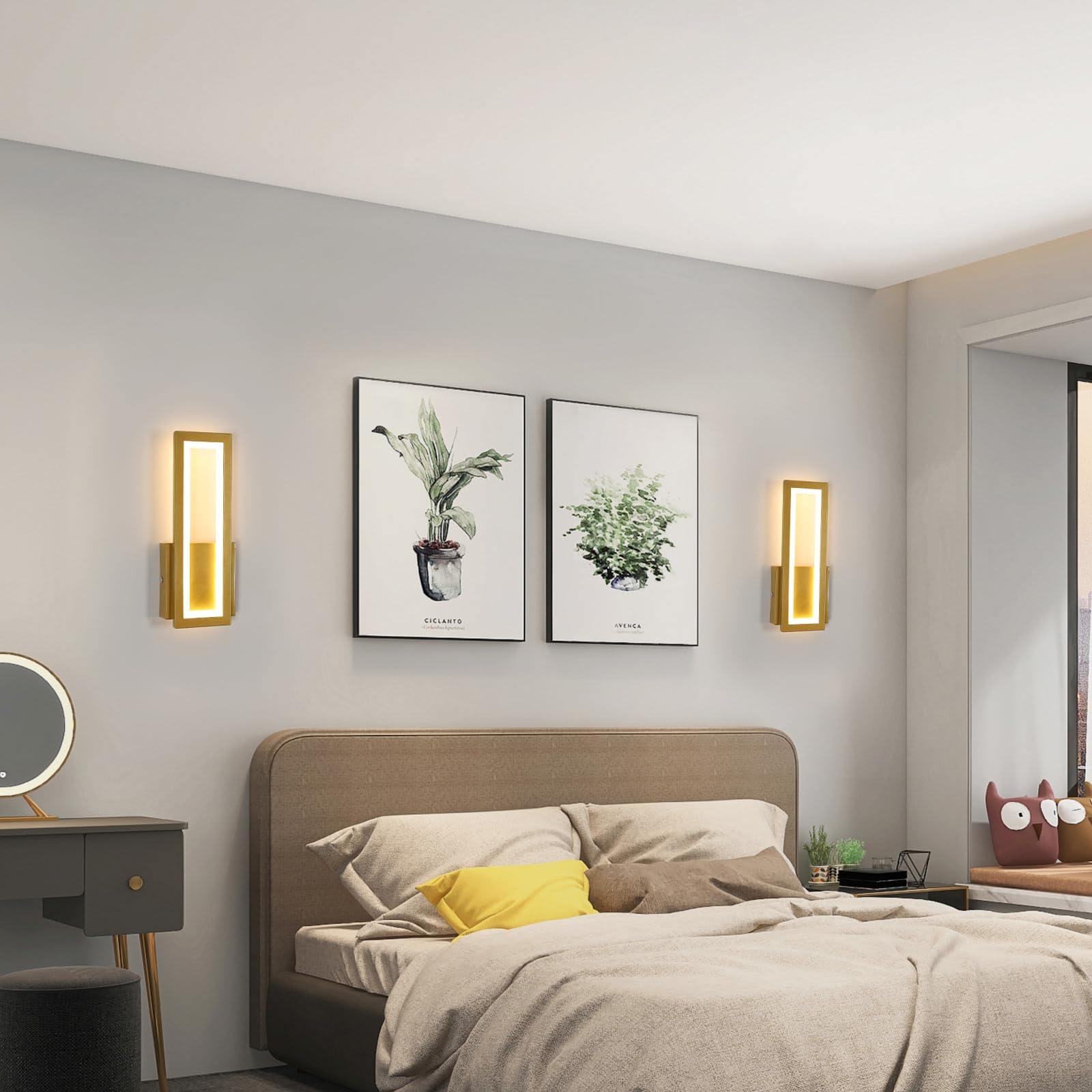 Osairous Applique LED da Parete Interno, 16W 2000LM Lampada da Parete Moderno in Acrilico, Lampada a Muro Oro Corridoio Luce Calda 3000K per Soggiorno, Camera da Letto, Studio, Balcone, 32CM