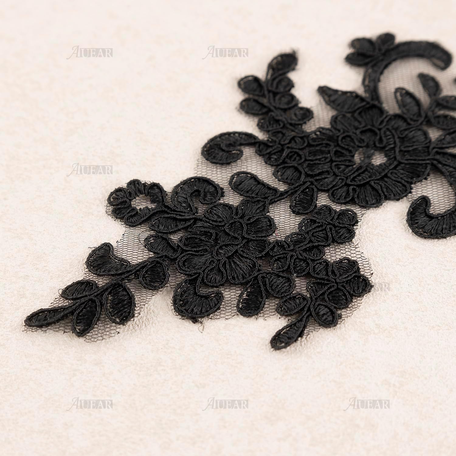 AUEAR, 2 Pack Black Flower Embroidery Applique Sew on Floral Patches for DIY Craft Decoration