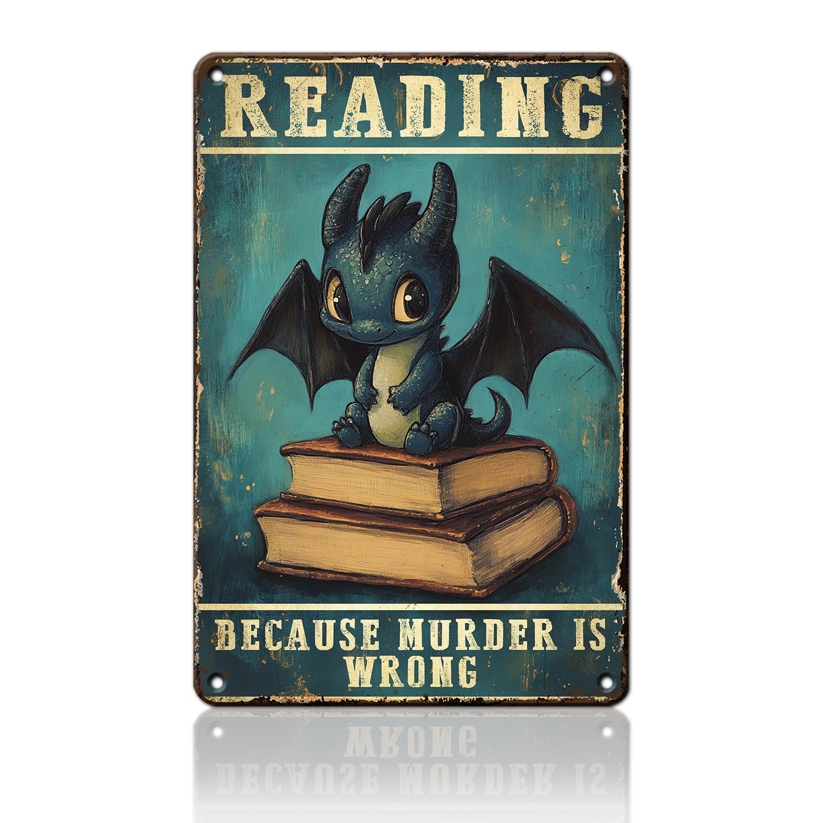 Anceky Vintage Reading Because Murder is Wrong Black Dragon Metal Sign Retro Tin Sign Wall Decor for Plub Porch Home Garage Farmhouse 12×16 Inch