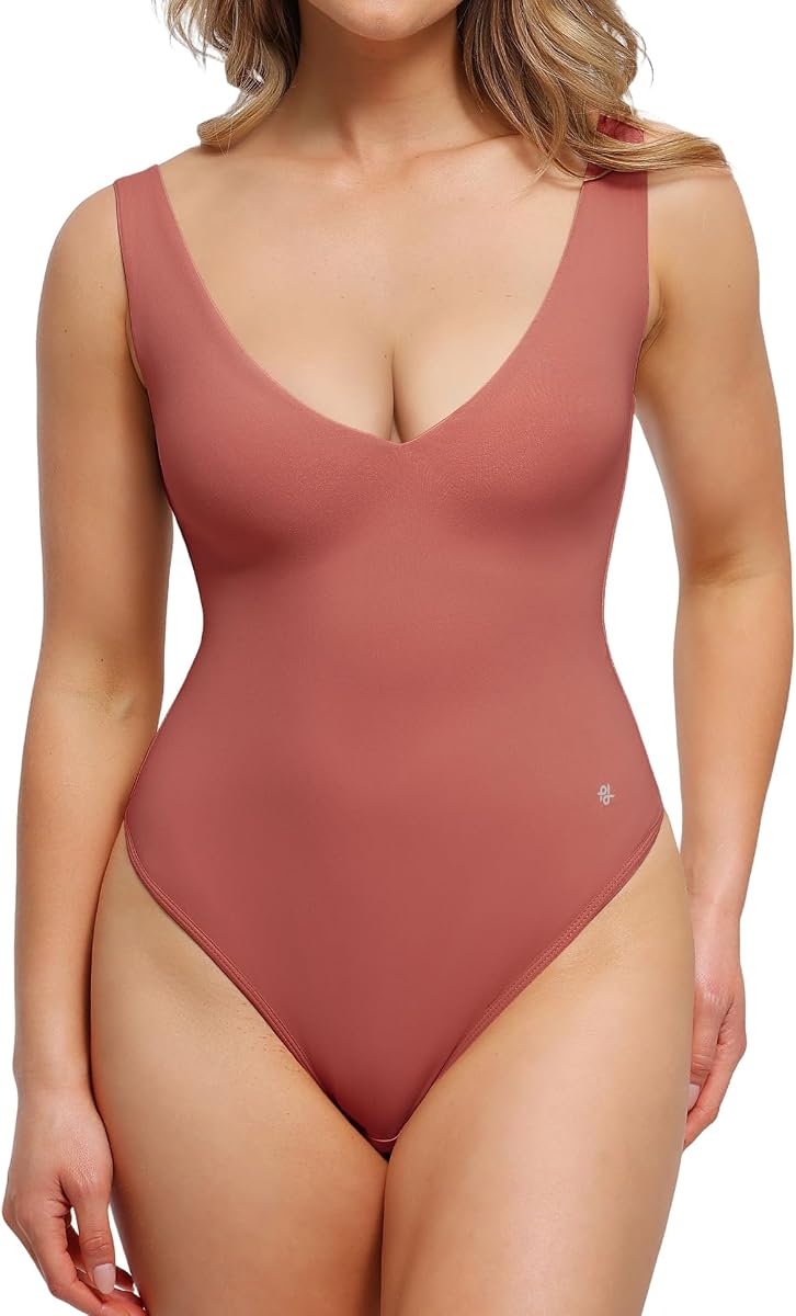 Popilush Shapewear Bodysuit Plunge Deep V Neck Backless Going Out Tank Tops | lightly tummy control bodysuit,Buttery soft stretch fabric, sculpted shape and all-day comfort