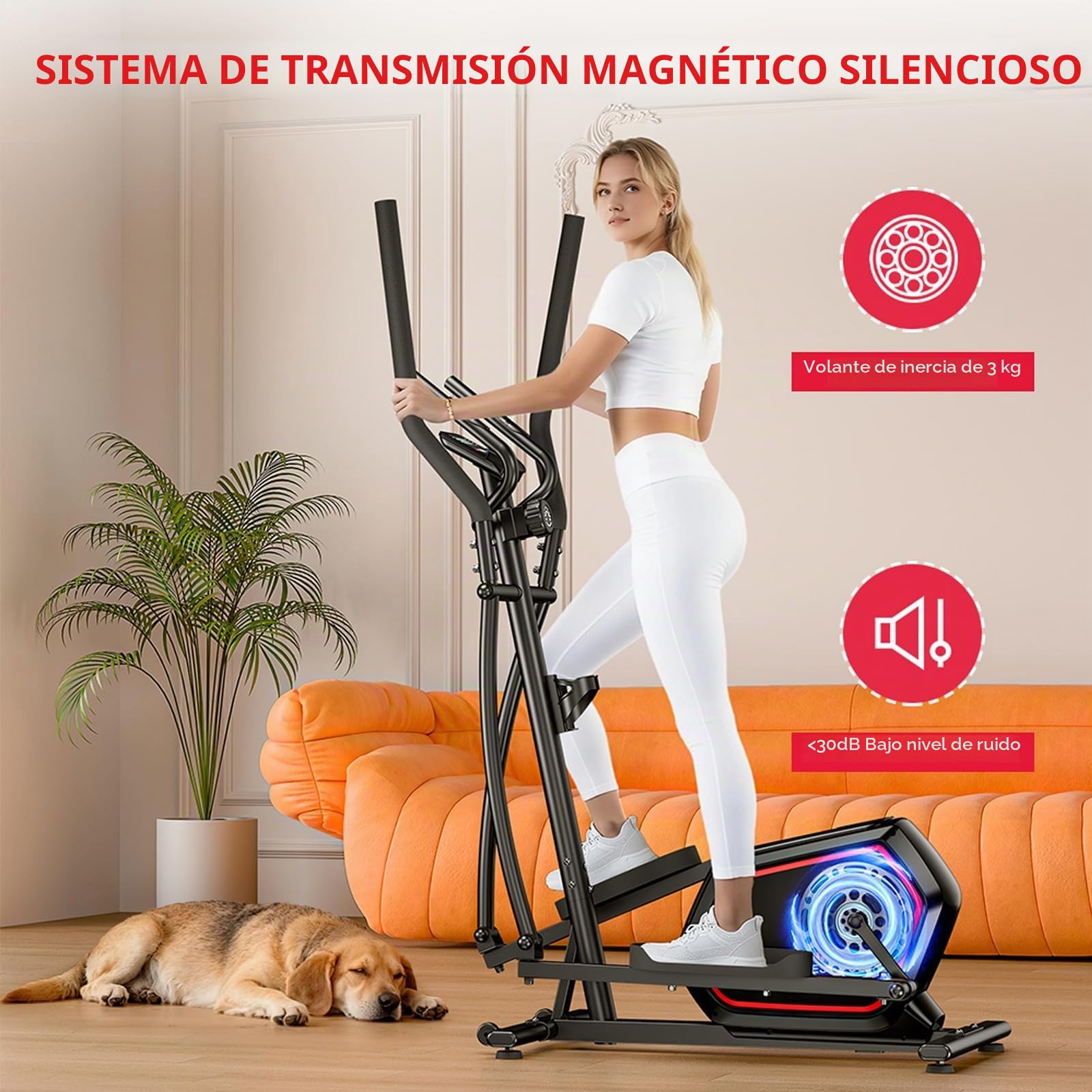 Elíptica Magnética Compacta para Hogar, Resistencia de 16 Niveles con Monitor de Pulso, Monitor LCD, Diseño Ultra-Silencioso 30dB, Capacidad de Carga 150kg