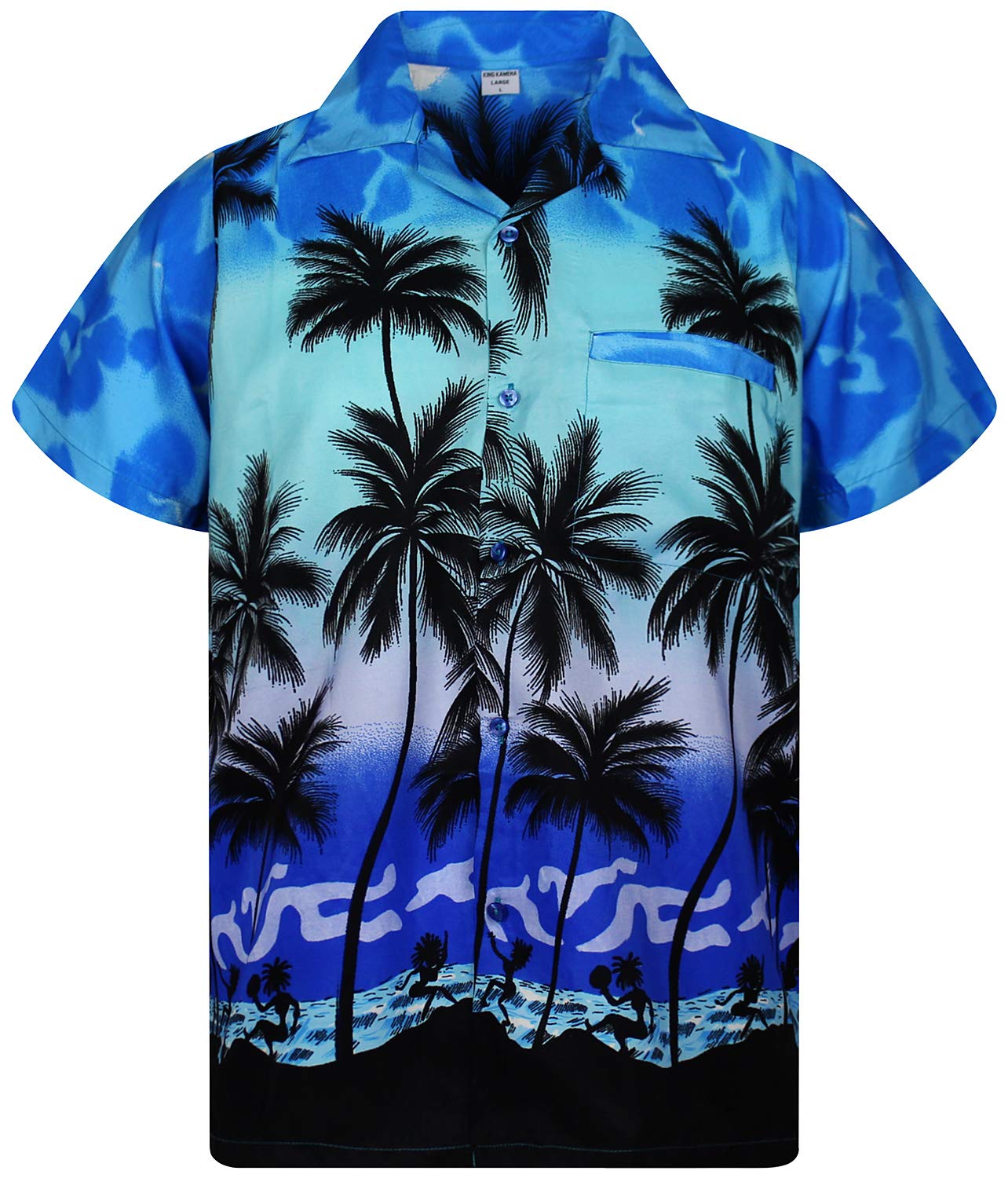 V.H.O. Funky Hawaiian Shirt, Shortsleeve, Beach, Mono-Blue, XL