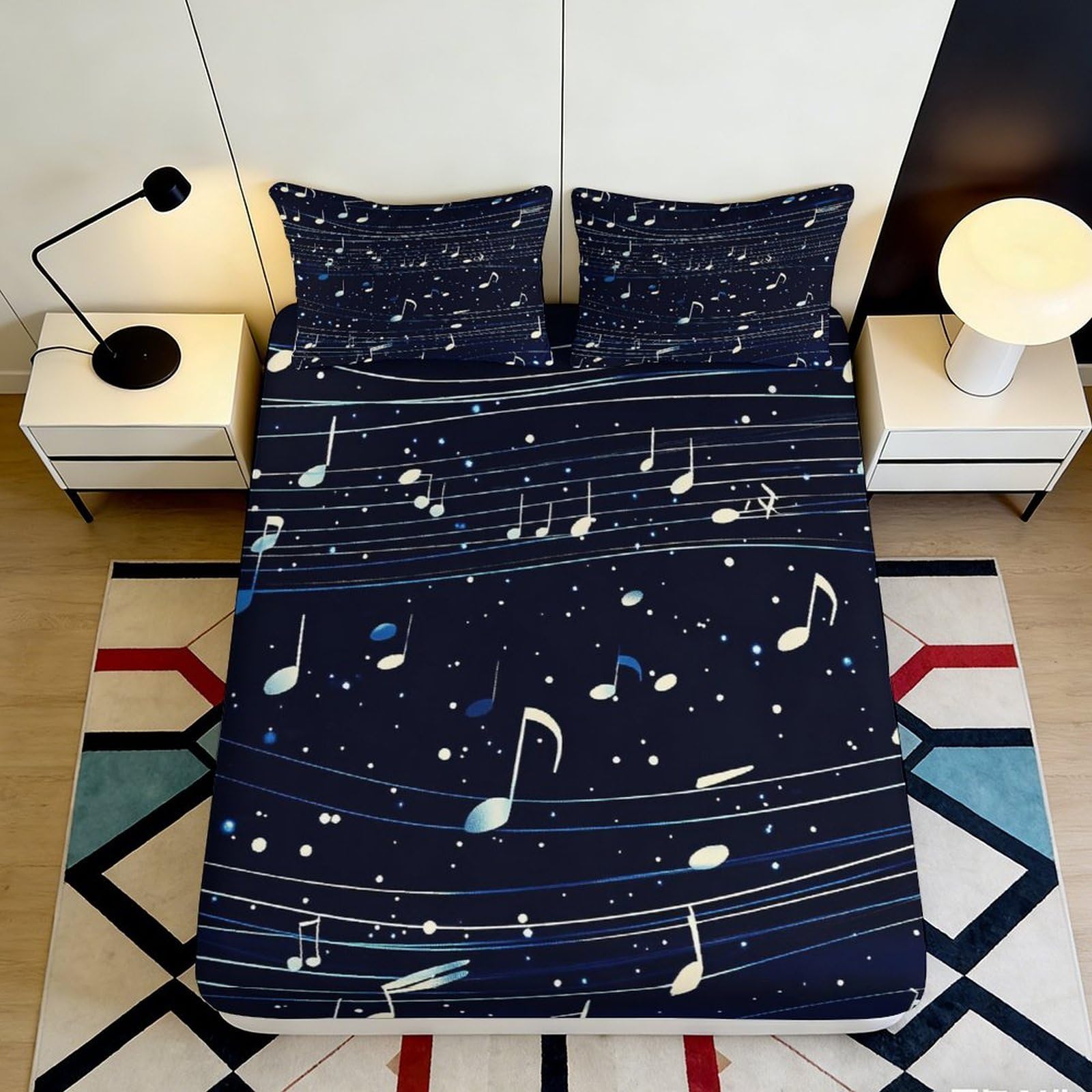 Uynsixtme Style-6 3D Printed Music Notes Fitted Sheet Microfiber Deep Pocket Non-Slip Bedroom Bedding Music Mattress Fitted Cover For Adults Teens 90X200x25cm