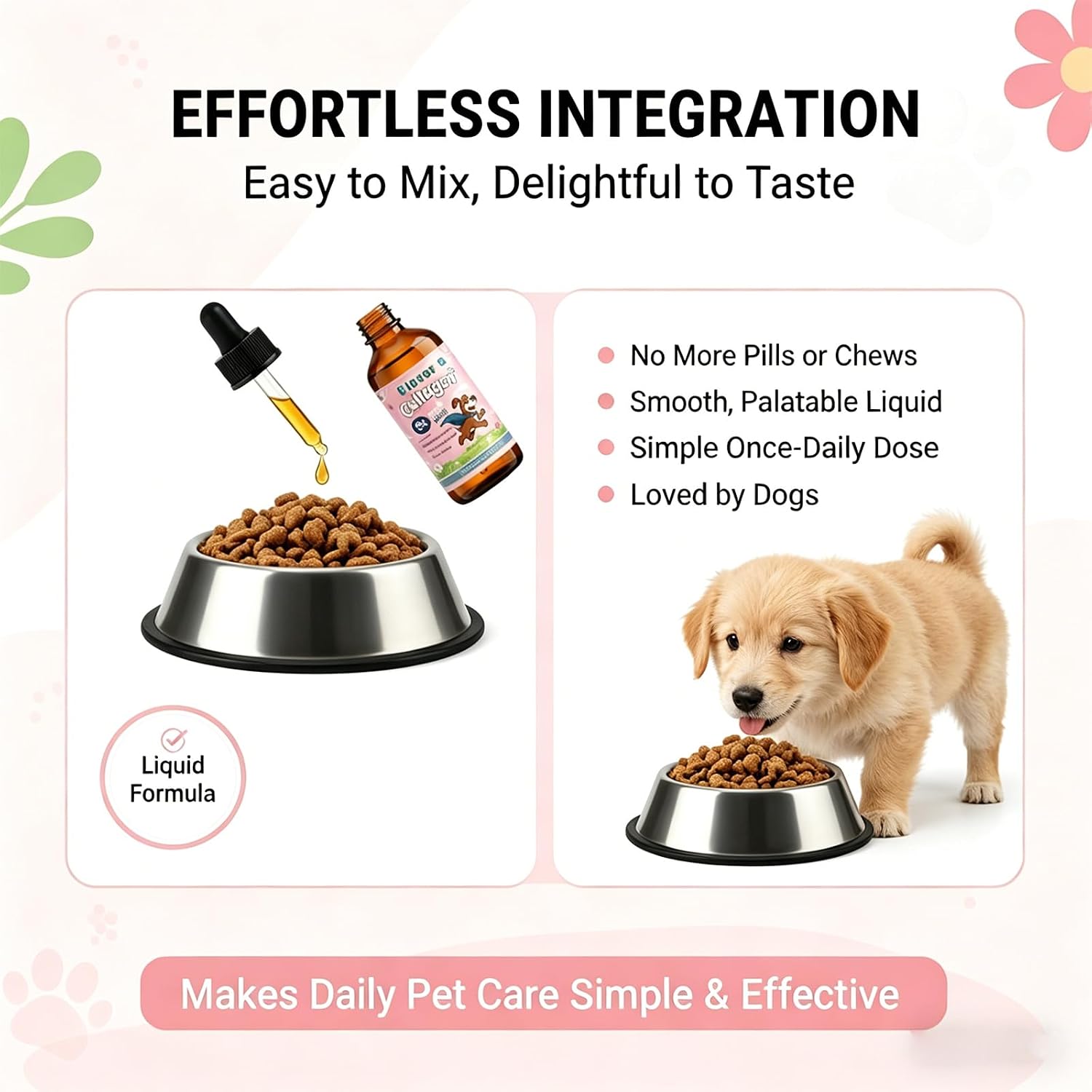 Clover Collagen for Dogs with Micro Peptide Repair System Liquid Support for Mobility, Skin & Coat, Hip & Joint Care for Small Medium Large Breeds with Hyaluronic Acid & Types I, Ii & Iii Collagen