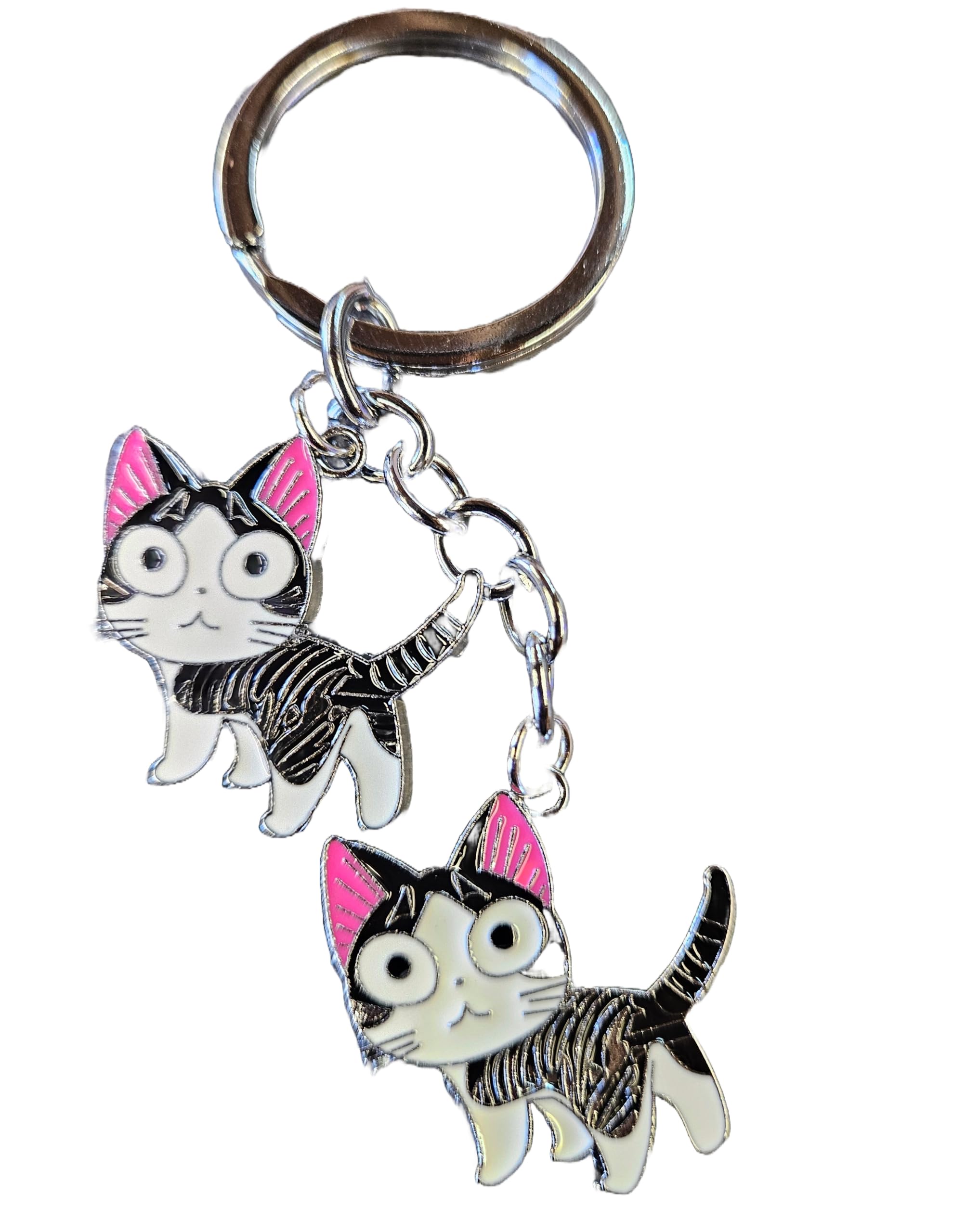 Fat-catz-copy-catz Cute Animated Cat Feline PussyCat Kitty Cat Lovers Enamel Metal Keyring Handbag Charm