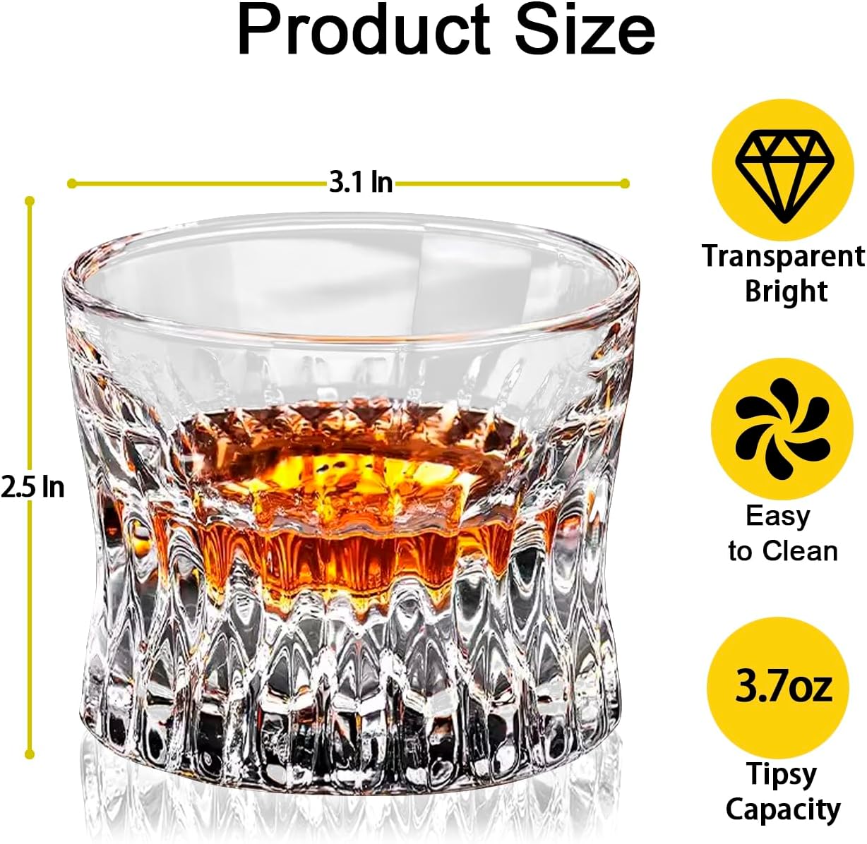 Askcraok Whiskey Glass Set of 2 Old Fashioned Glasses 3.7 oz for Vodka,Cocktail,Bourbon,Cognac,Rum, Holiday Gifts Transparent 2PCS - Image 2