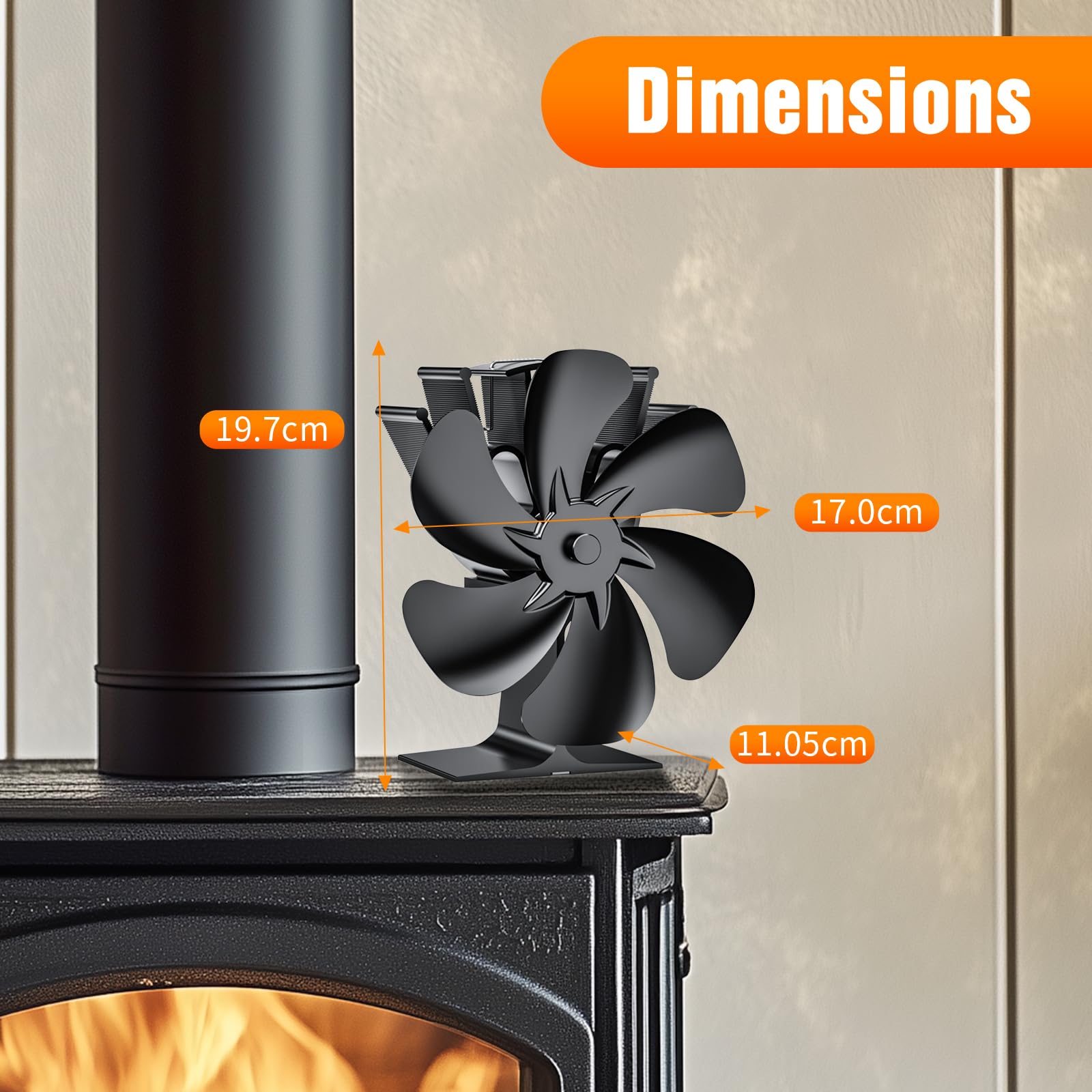 6 PáGinas Ventilador de Chimenea,Ventilador no Eléctrico para Chimenea, ventilador de estufa de lena silencioso, para Estufas de Leña de Leña/Leña/Chimenea/Estufa (6 Hojas)