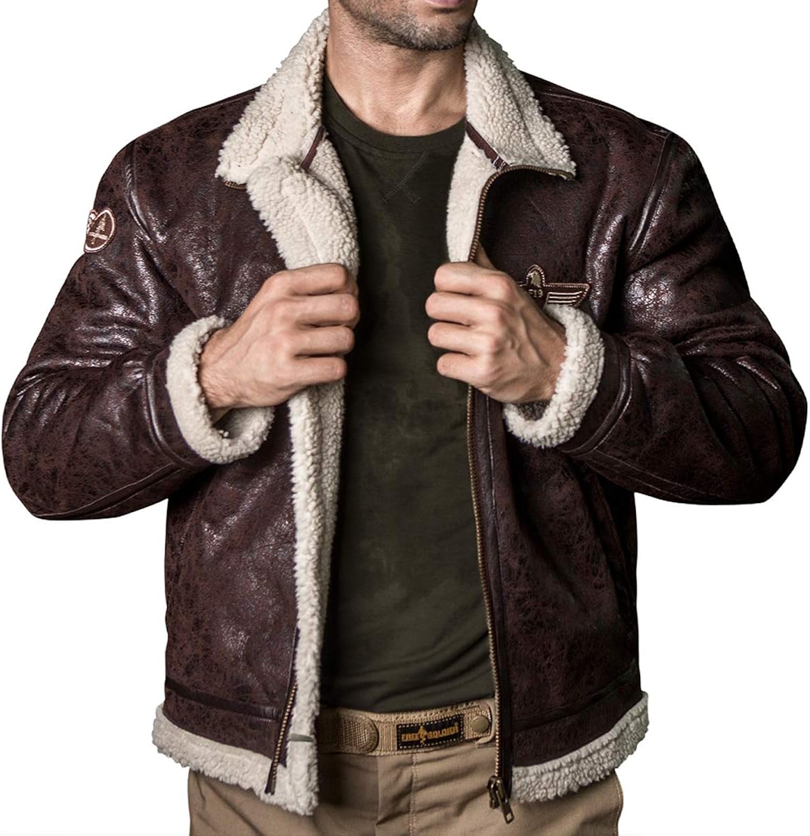 FREE SOLDIER Men's Bomber Jacket Lightweight Winter Fleece Lined Tactical Pilot Jacket with Stand Collar