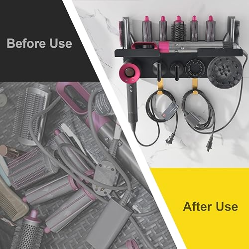 Miniatura 5 de CATOOMUU Soporte para secador de pelo de montaje en pared para secador de pelo supersónico Dyson y Dyson Airwrap Styler, 2 en 1, organizador de