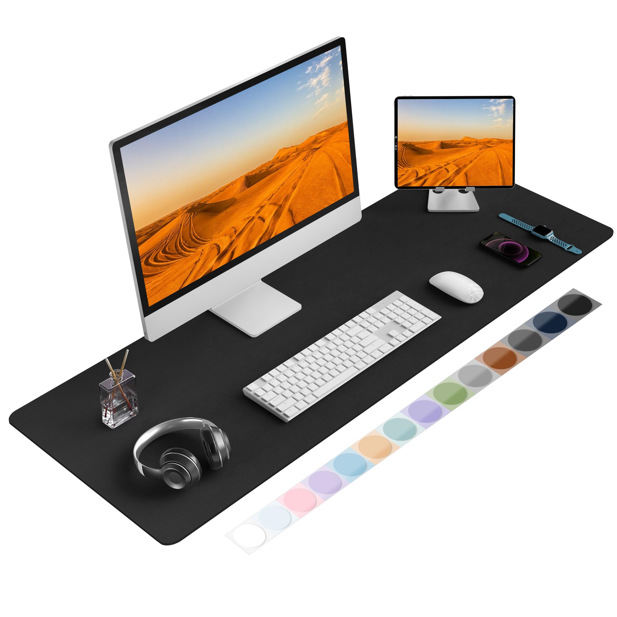 Mouse Pad Desk Protector Mat, Large PU Leather Office Desk Mat, Non-Slip Desk Pad for Keyboard and Mouse, Waterproof Desk Blotter Pad for Writing, Wide & Smooth Laptop Desk Pads, Black (17''X48'') — image 1