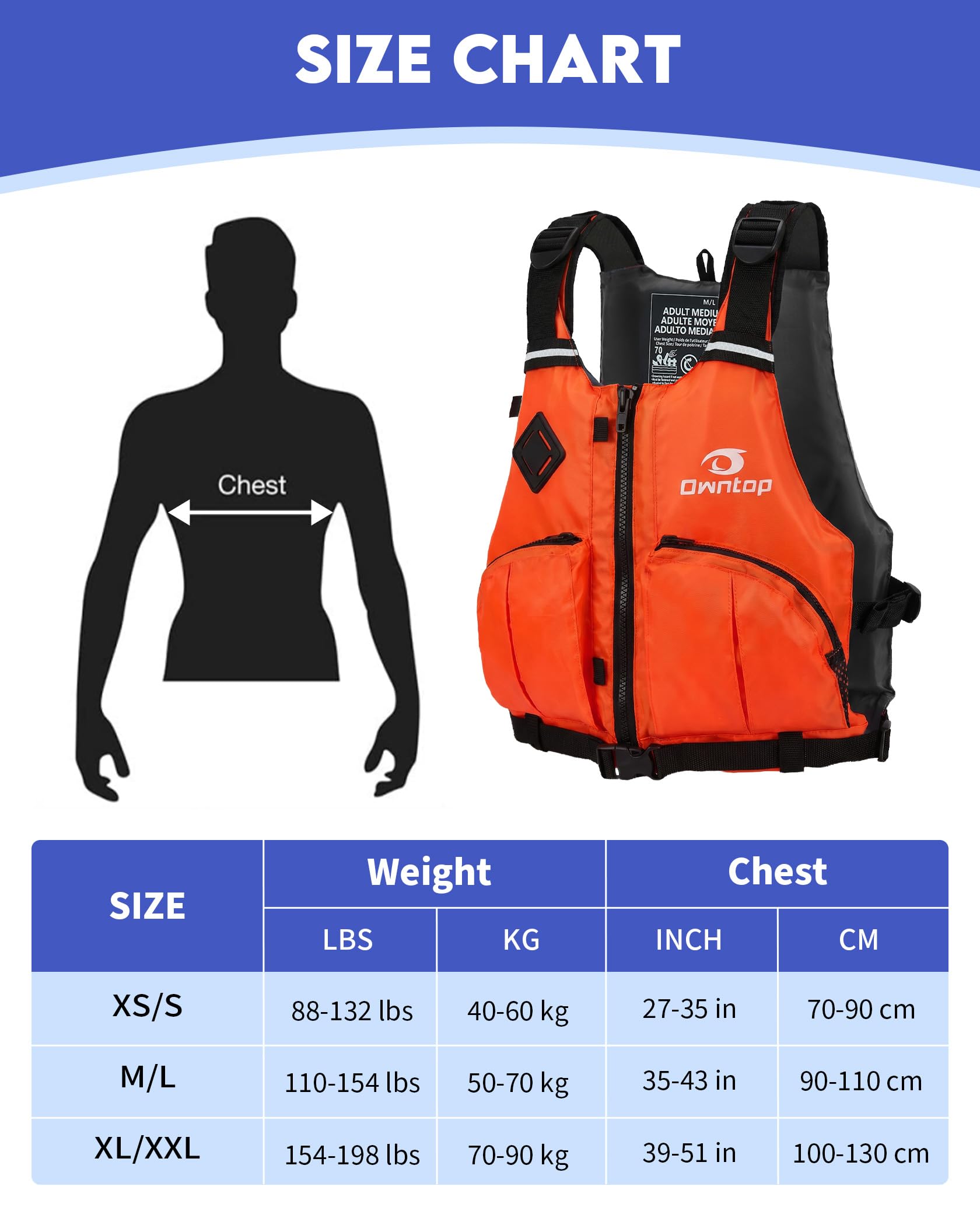 Owntop Aiuto alla galleggiabilità per adulti con scomparto per tasca dell'acqua, doppie tasche con zip | Gilet galleggiante regolabile | Gilet da nuoto unisex per kayak, paddle e pesca