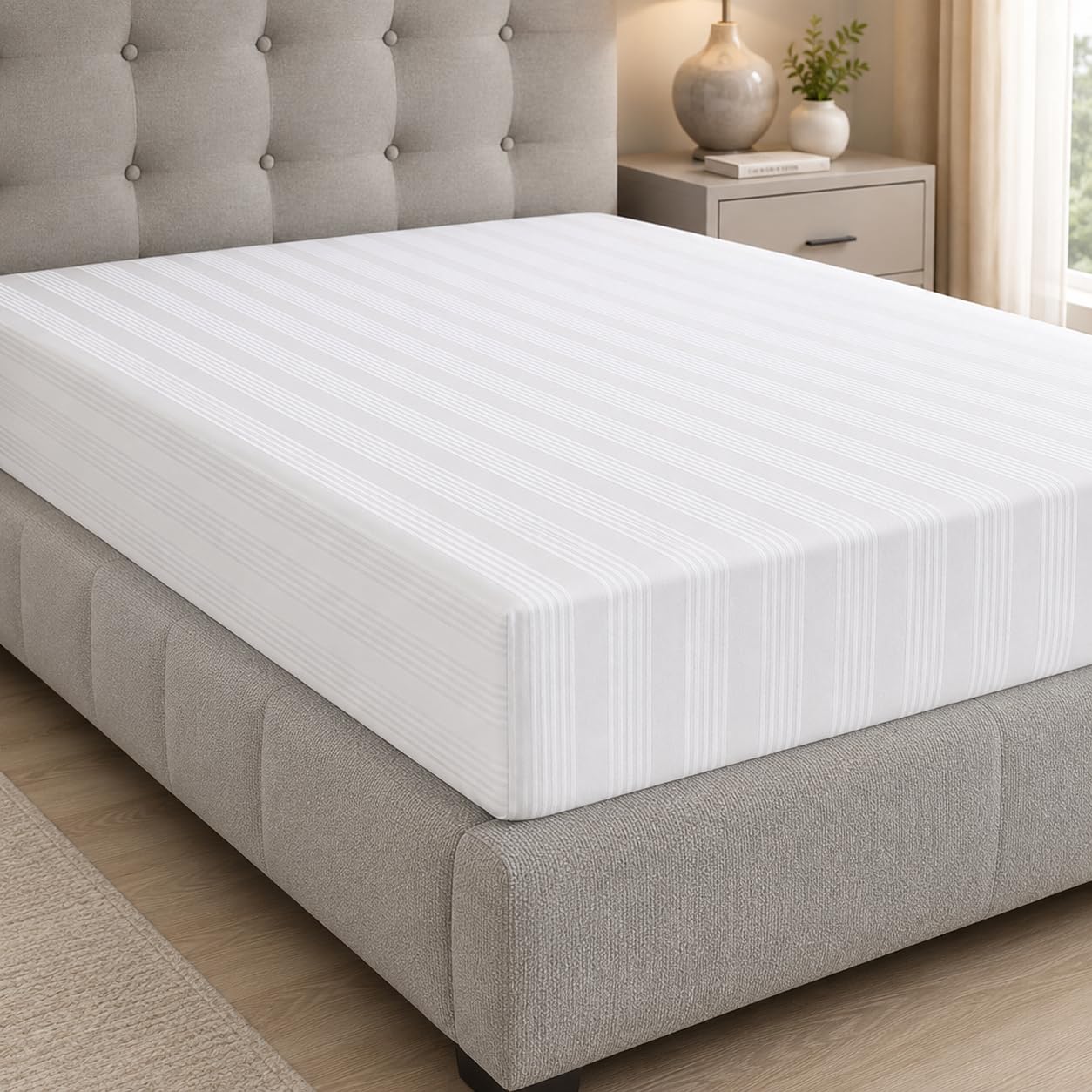 Coprimaterasso in Cotone Fasciato con Angoli Elasticizzati, Proteggi Materasso Antiacaro, Resistente e Durevole (Matrimoniale)