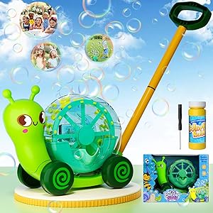 Snail Bubble Mower Toy for KidsAge 3 up  Includes 4oz Bubble Solution, Outdoor Bubble Machine for Kids, Light-Up 3D Push Bubble Machine, Great for Parties, Summer Toy, Easter, Birthday Gift