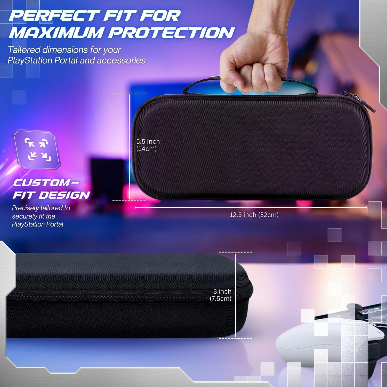 TNP Custodia da trasporto per PlayStation Portal, borsa da viaggio portatile per PS5 con custodia protettiva in silicone e 2 pellicole protettive per lo schermo, antiurto e anti-collisione