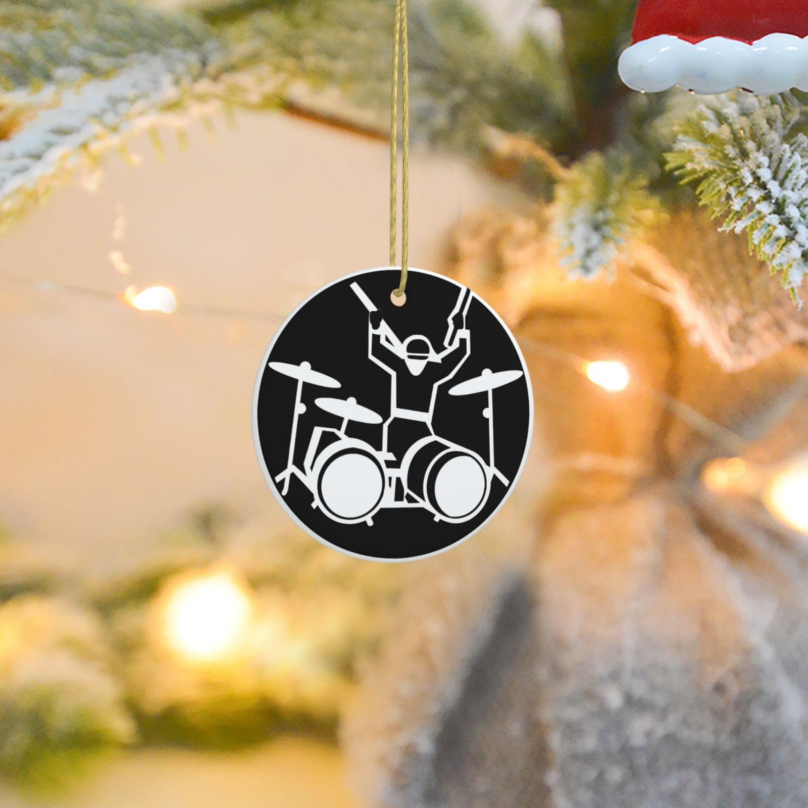 Christmas Ornaments for Christmas Tree Decoration Ceramic Hanging Drummer Ornament with Gold Ribbon Crafts Round Pendant for Keepsake Gifts Glass Xmas Decor Party Supplies