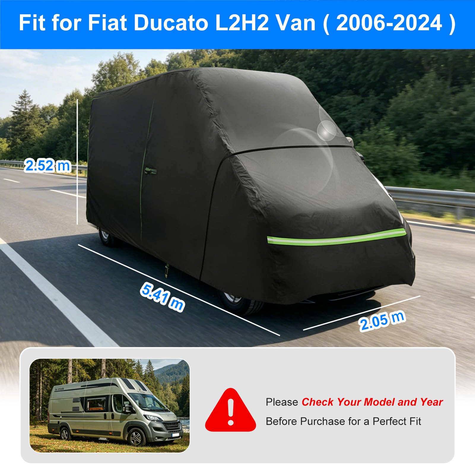 Funda Coche Exterior Compatible con Fiat Ducato 2006-2024 L2H2 Van, Funda para Coche Exterior, Protección Todo Tiempo, Impermeable, Aislante Térmico y Reflectante UV, con Correas Antiviento, Bolsa