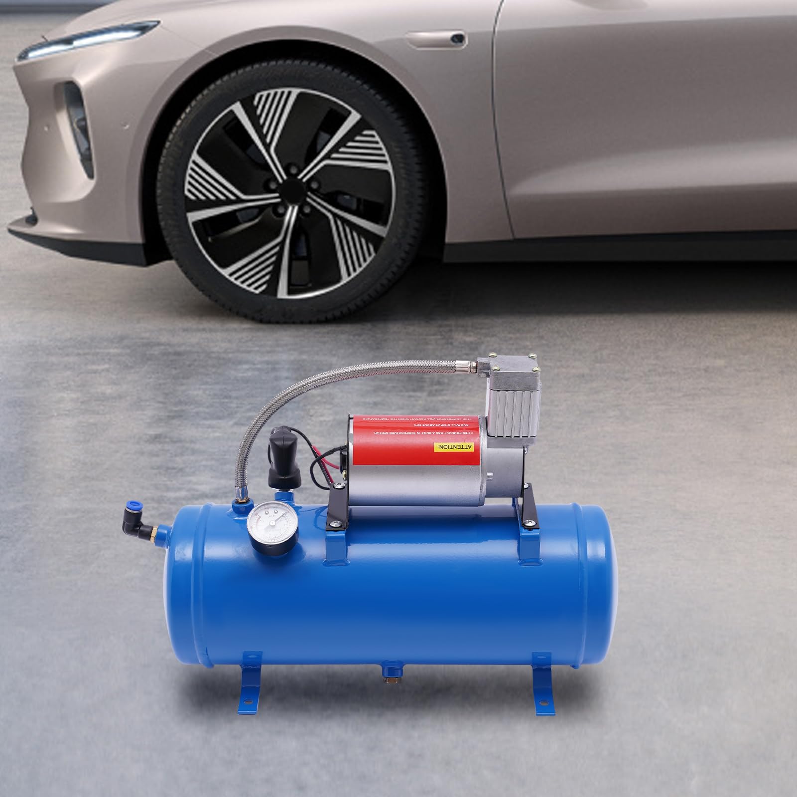 Przenośna sprężarka powietrza 12 V, 150 psi, 10 bar, ze zbiornikiem 6 l, cicha, bezolejowa sprężarka samochodowa, przenośna sprężarka do opon, piłek i warsztatów