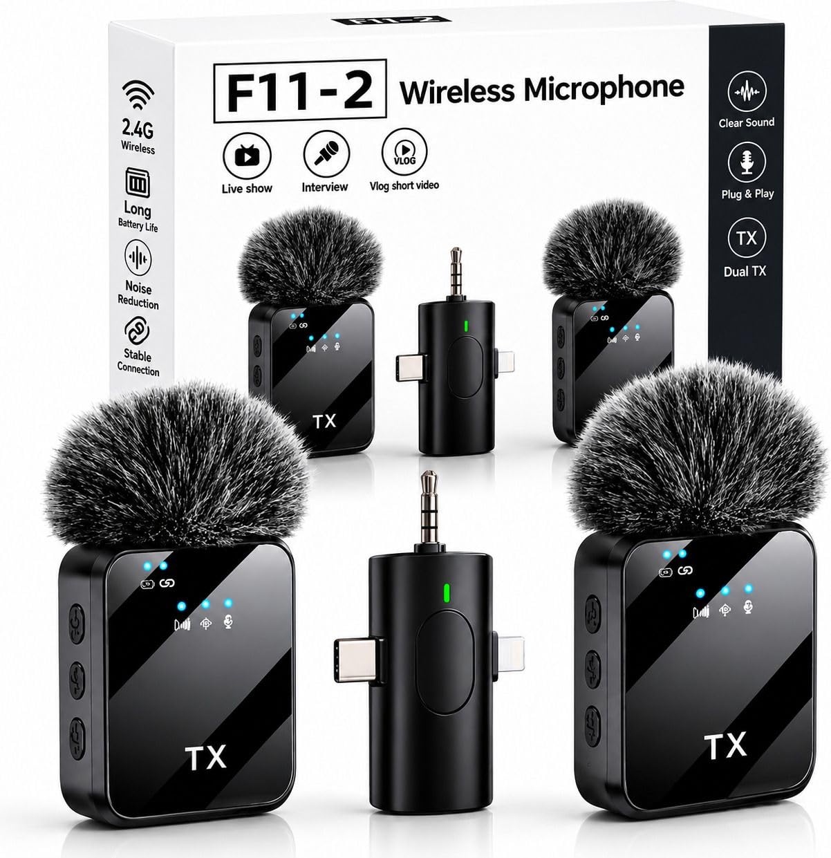 AG Industry 3-in-1 Wireless Noise Reduction Microphone for Smartphone & Camera | 164ft Range, 20 Hours Battery Life | Ideal for YouTube, Vlogging & Interviews | F-11 Mic-image-15