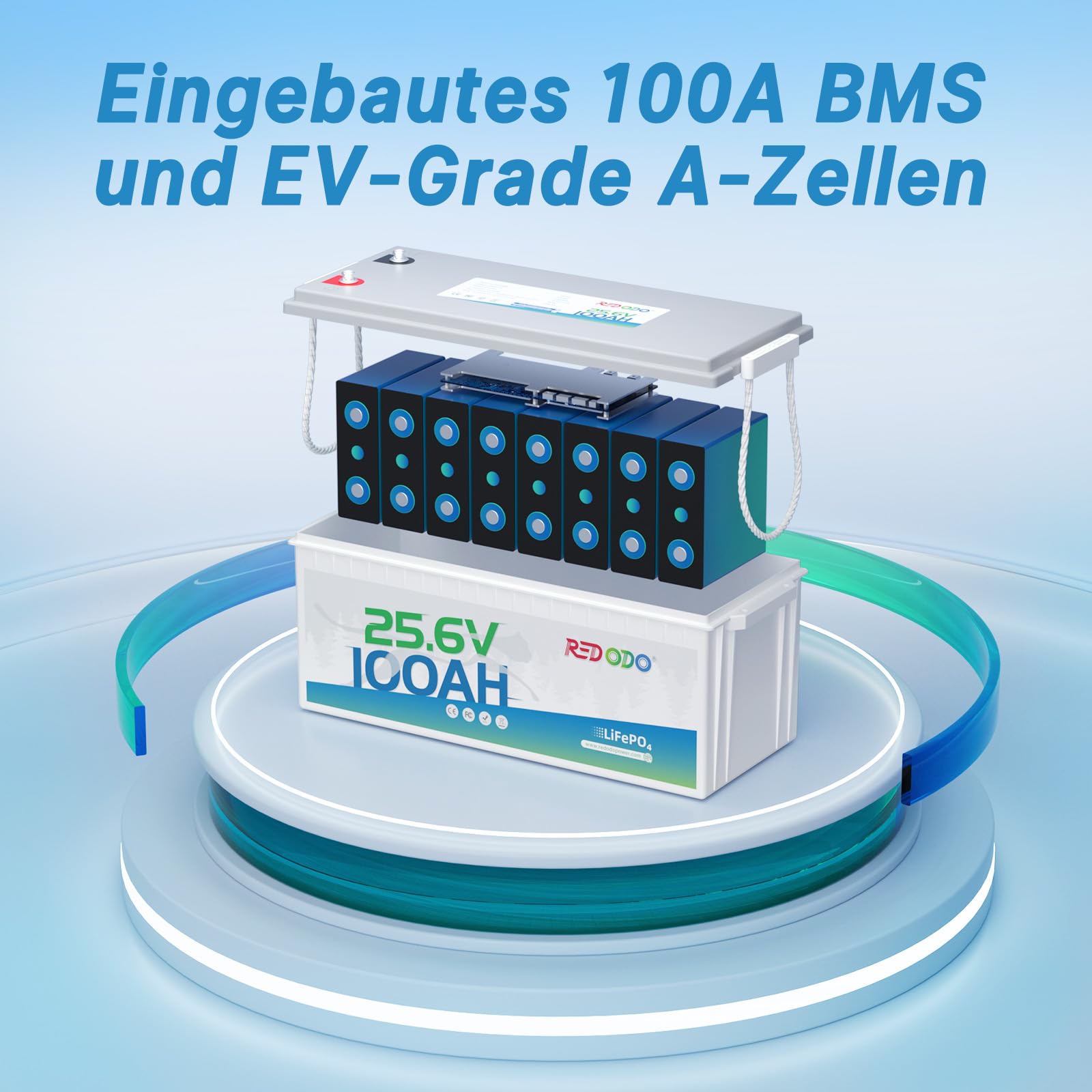 Redodo LiFePO4 akumulator litowy 25,6 V 100 Ah z BMS 100 A, maks. moc 2560 Wh, 4000+ cykli ładowania, idealny do samochodów kempingowych, instalacji solarnych i silnika trollingowego, Off Grid, Home