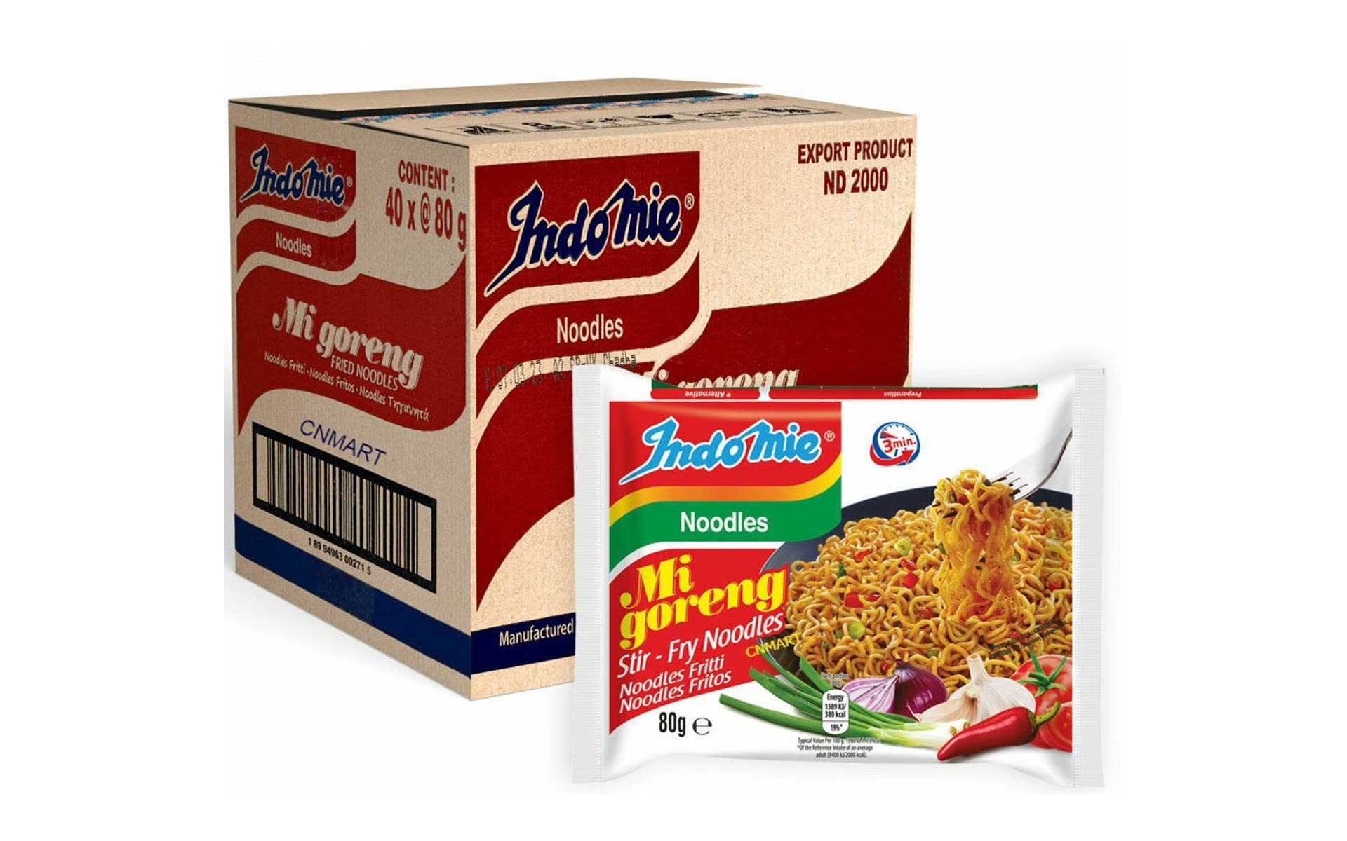 CNMART Indomie Mi Goreng Fried Instant Noodles Halal 80g (Pack of 40)
