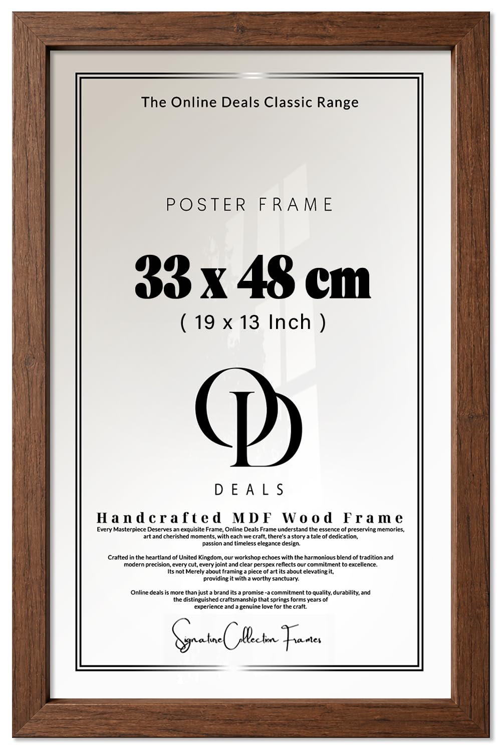 OD Deals Gorgeous Flat Rectangle Engineered Wood Wall Hanging (33 X 48 CM) | Poster Certificate Frame With Backboard Styrene Included — 19 X 13 Inch Walnut Finish For Home Office Wall Display