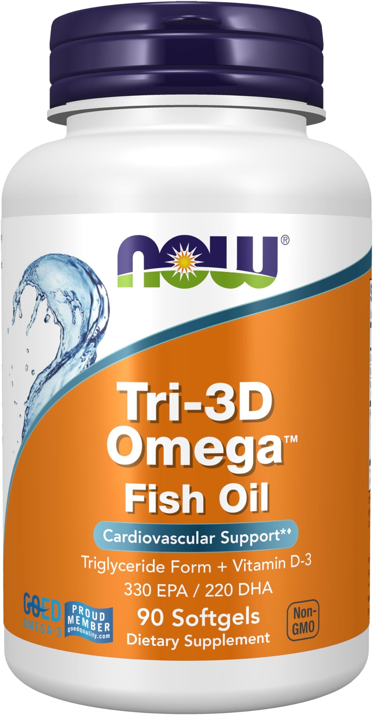 NOW Foods Supplements, Tri-3D Omega™, Triglyceride Form of Omega-3 Fish Oil + Vitamin D-3, Molecularly Distilled, 90 Softgels