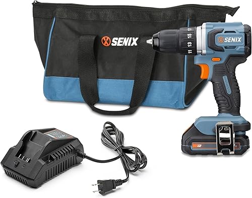 SENIX Taladrodestornillador sin escobillas de 20 voltios máximo* 12 pulgada, 45 pies libras de par máximo, 2000 RPM máximo, embrague de 17