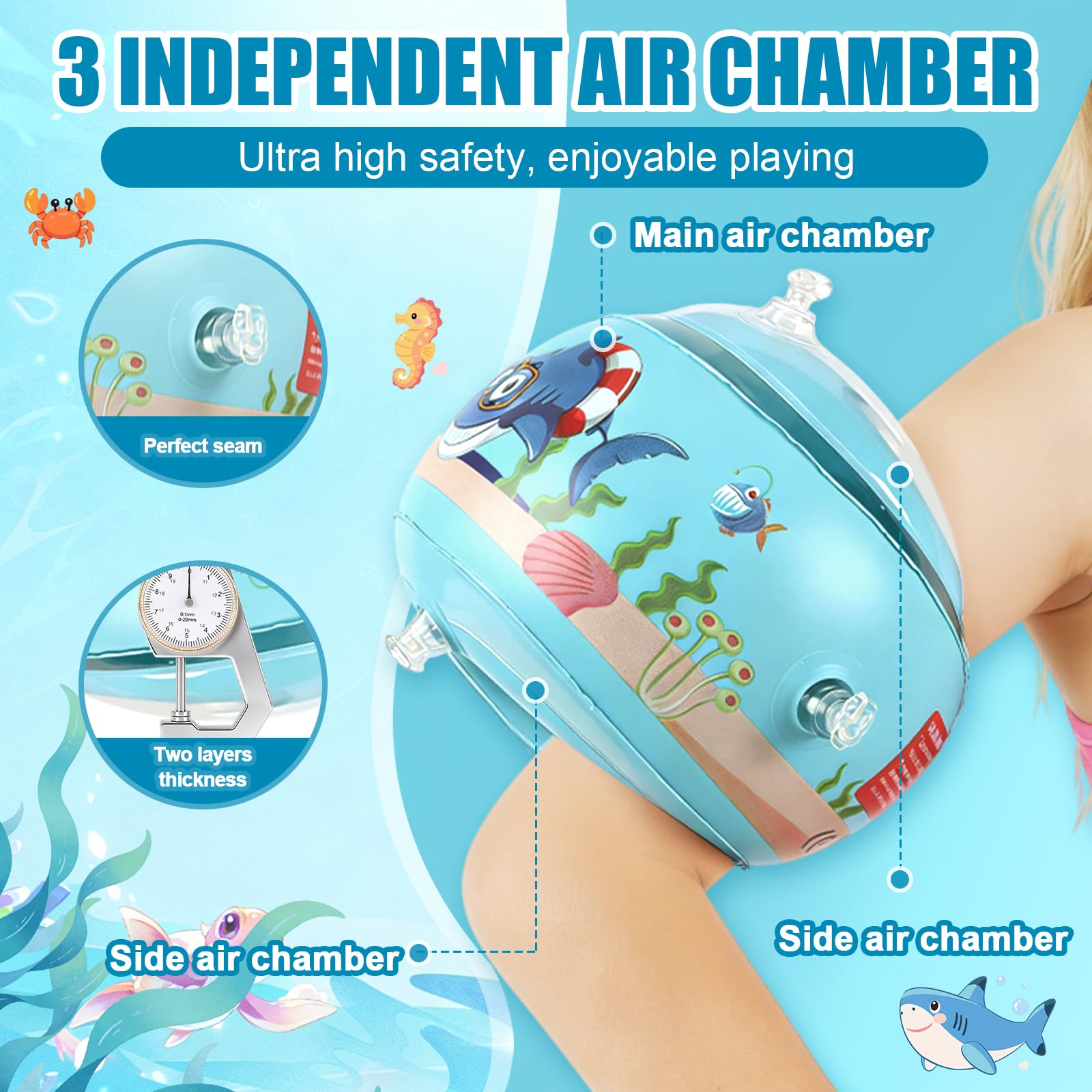 Brassard Enfant 1-6 Ans, Brassard Gonflable Bebe, Brassard Piscine Enfant pour Bebe avec 6 Airbags Indépendants,Brassard Piscine avec Pompe à Air 11-30kg - 4