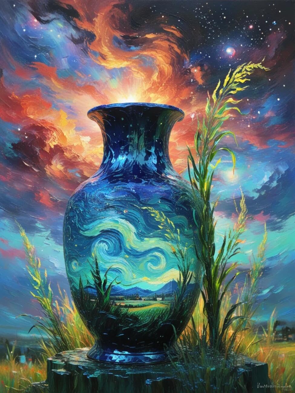 Henypt Cross Stitch Kit Color vase Landscape DIY Needlepoint Set for Beginners The Elderly with Accessories Handmade DIY/Gifts 14CT 60x80cm