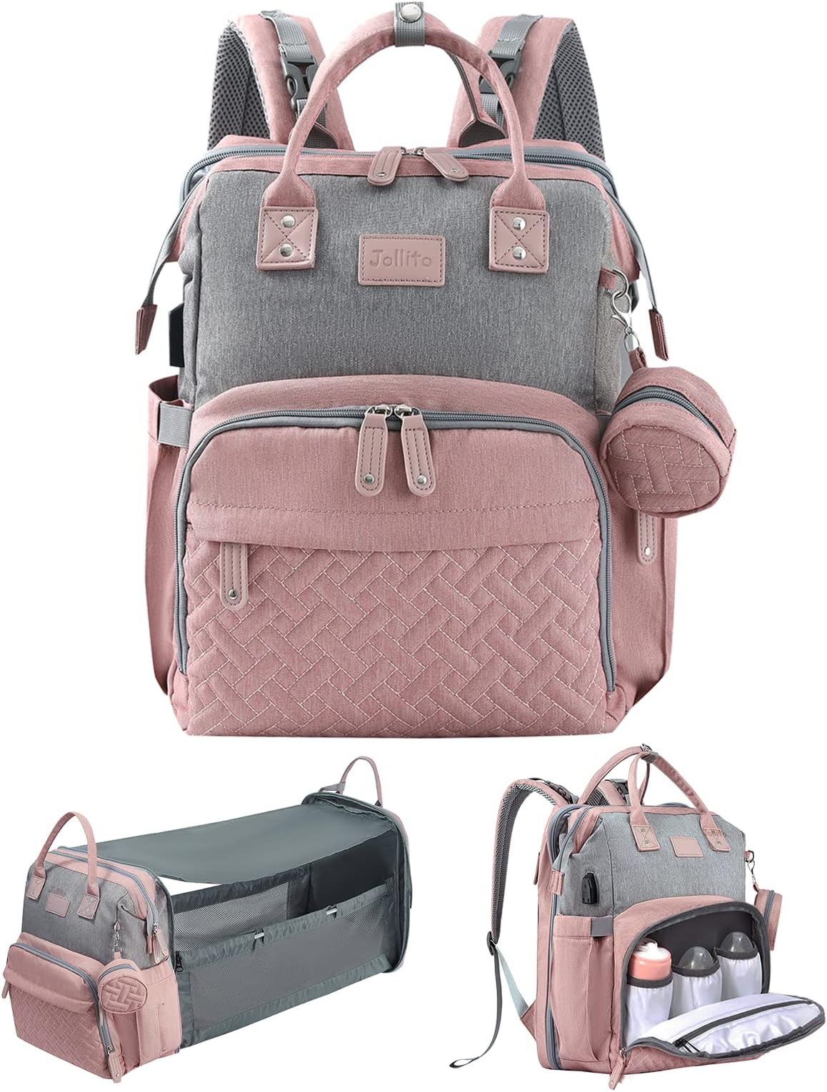 Baby Diaper Bag Backpack with Changing Station, Large Capacity, Stroller Straps and USB Charging Port, Baby