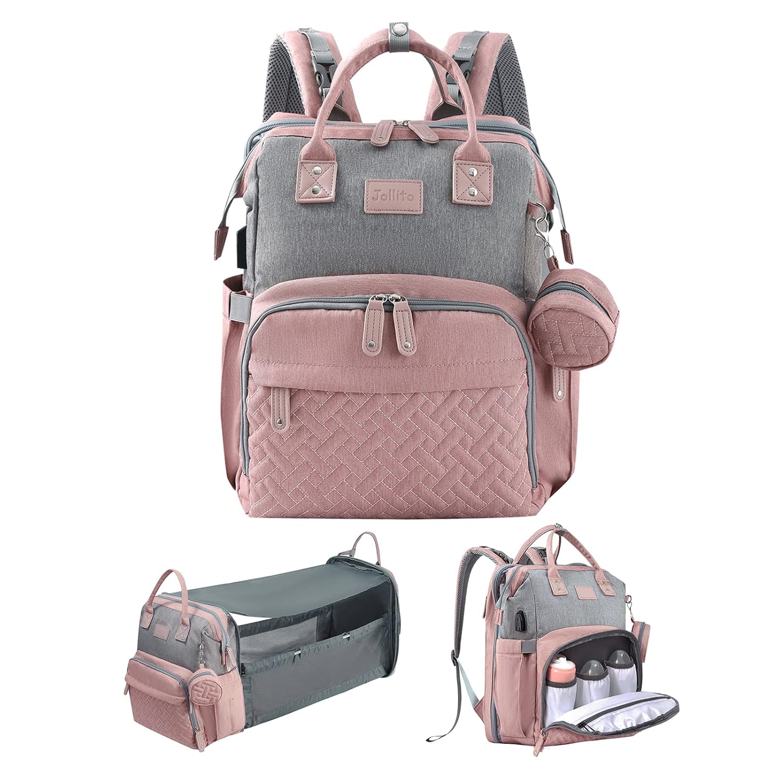 JOLLITO Baby Diaper Bag Backpack with Changing Station, Large Capacity, Stroller Straps and USB Charging Port, Baby Registry Search for Boys & Girls JOLLITO Baby Diaper Bag Backpack with Changing Station, Large Capacity, Stroller Straps and USB Charging Port, Baby Registry Search for Boys & Girls