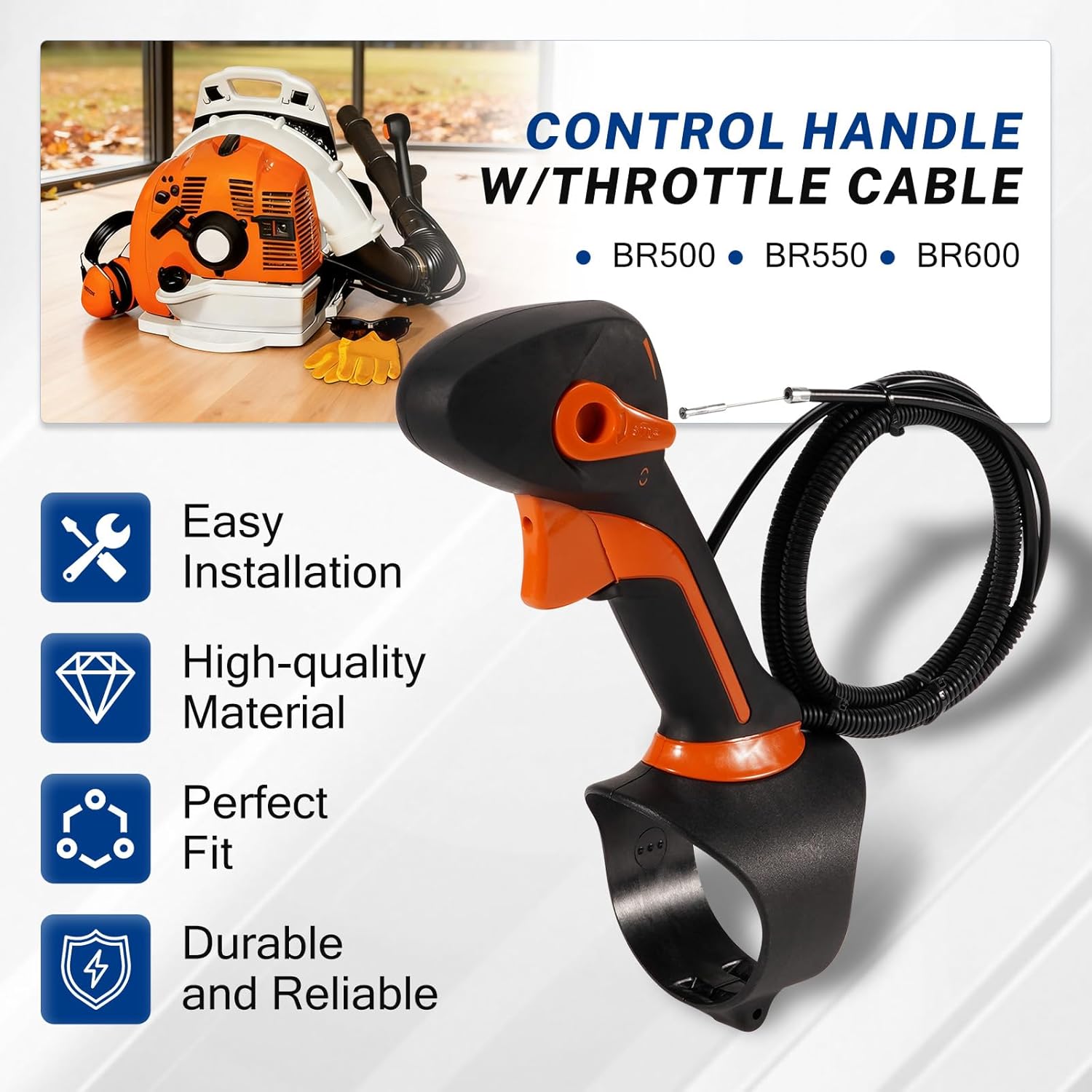 4282-790-4902 Control Handle w/Throttle Cable Fit for Stihl BR600 BR500 BR550 Petrol Backpack Blowers, Black Replaces 42827904902