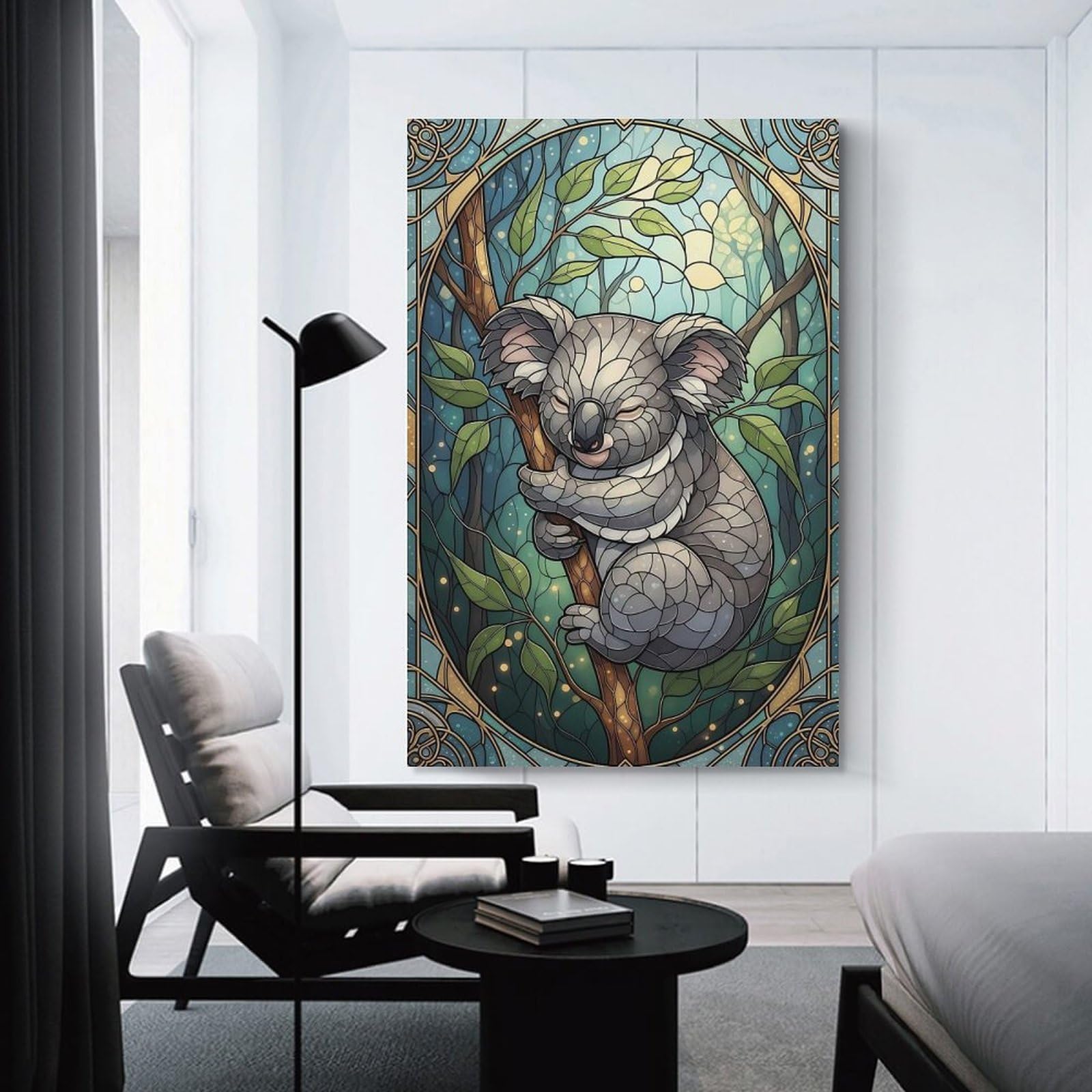 Junmoney Decorative Canvas Print Koala Stained Glass Illustration, 08x12inch(20x30cm), for Home Office, Desk Area Or Studio, Home Office Artwork with Decorative Appeal