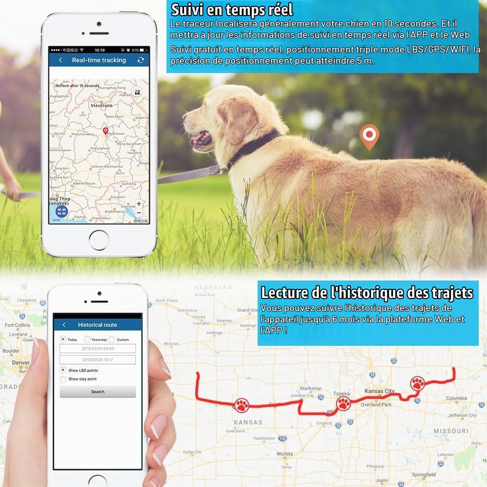 4G TK911 Pro Traqueur GPS sans fil étanche pour empêcher les chiens de se perdre