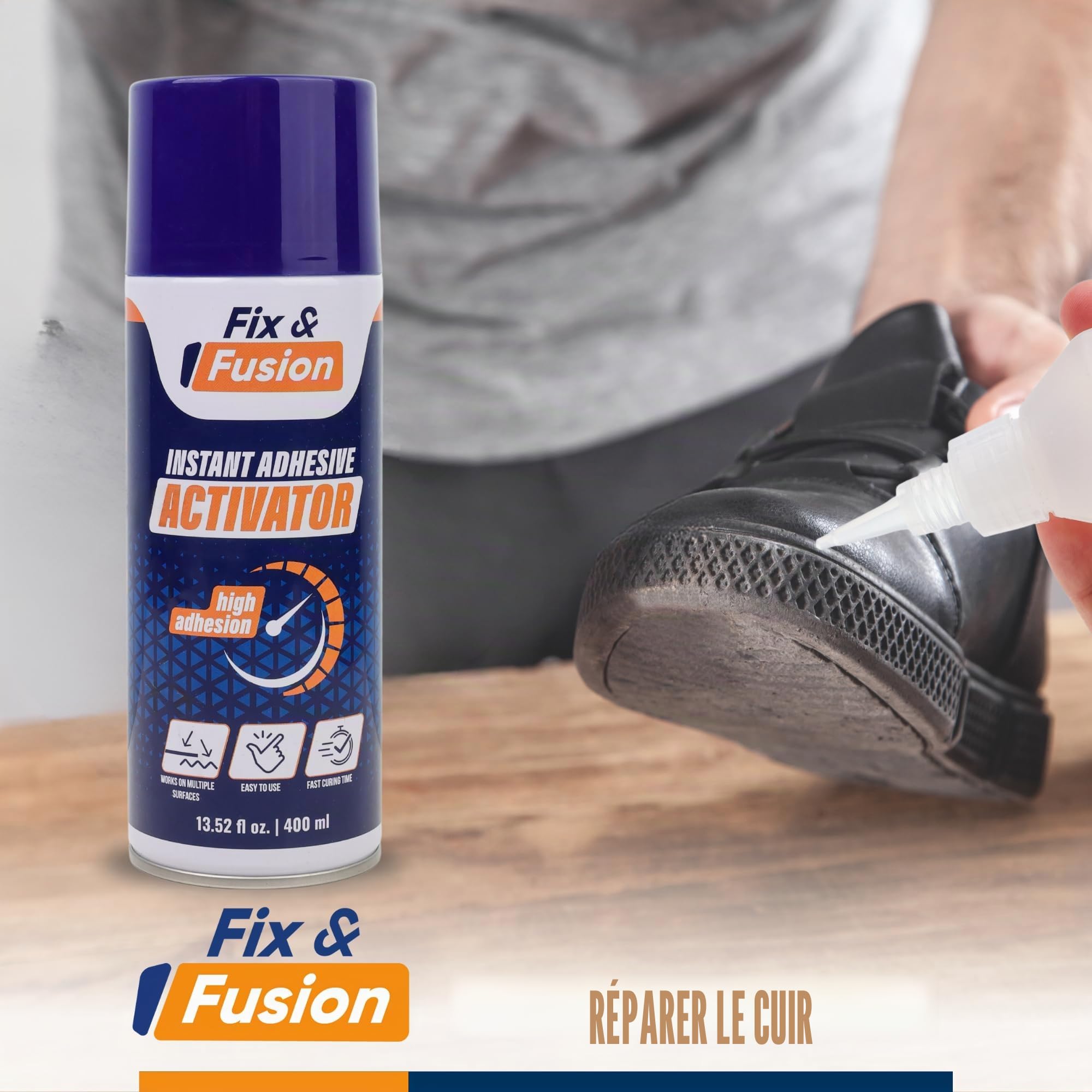 FIX & FUSION Activateur Spray (400 ml) | Accélérateur Séchage pour Colle Cyanoacrylate (CA) Super Glue | Bois, Plastique, Caoutchouc, Granit & Bricolage | Adhérence Renforcée, Séchage Rapide (2 Pack)