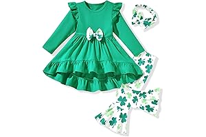 St Patrick's Day Toddler Girl Red Green Floral Ruffle Long Sleeve Outfit Set