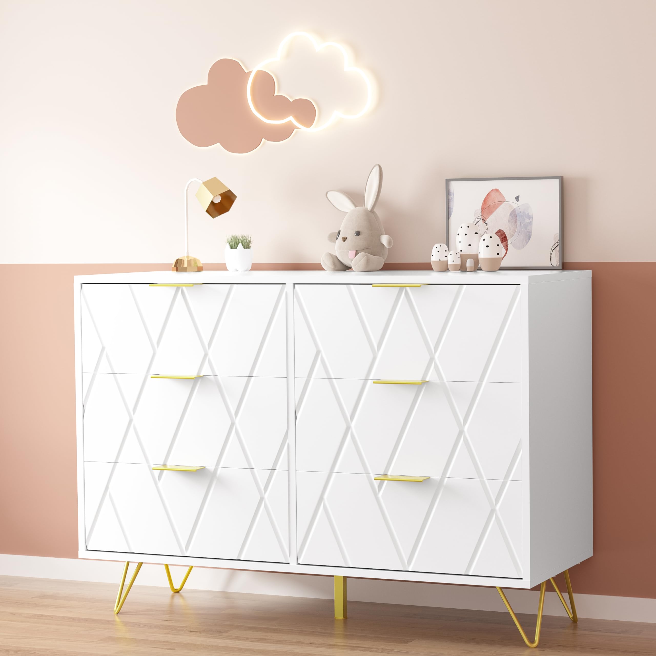 Betterhood 6-Drawer Dresser, Stylish Bedroom Storage Solution with Carved Panels and Spacious Drawers, Easy Assembly, 39.4" L x 13.4" W x 28.7" H