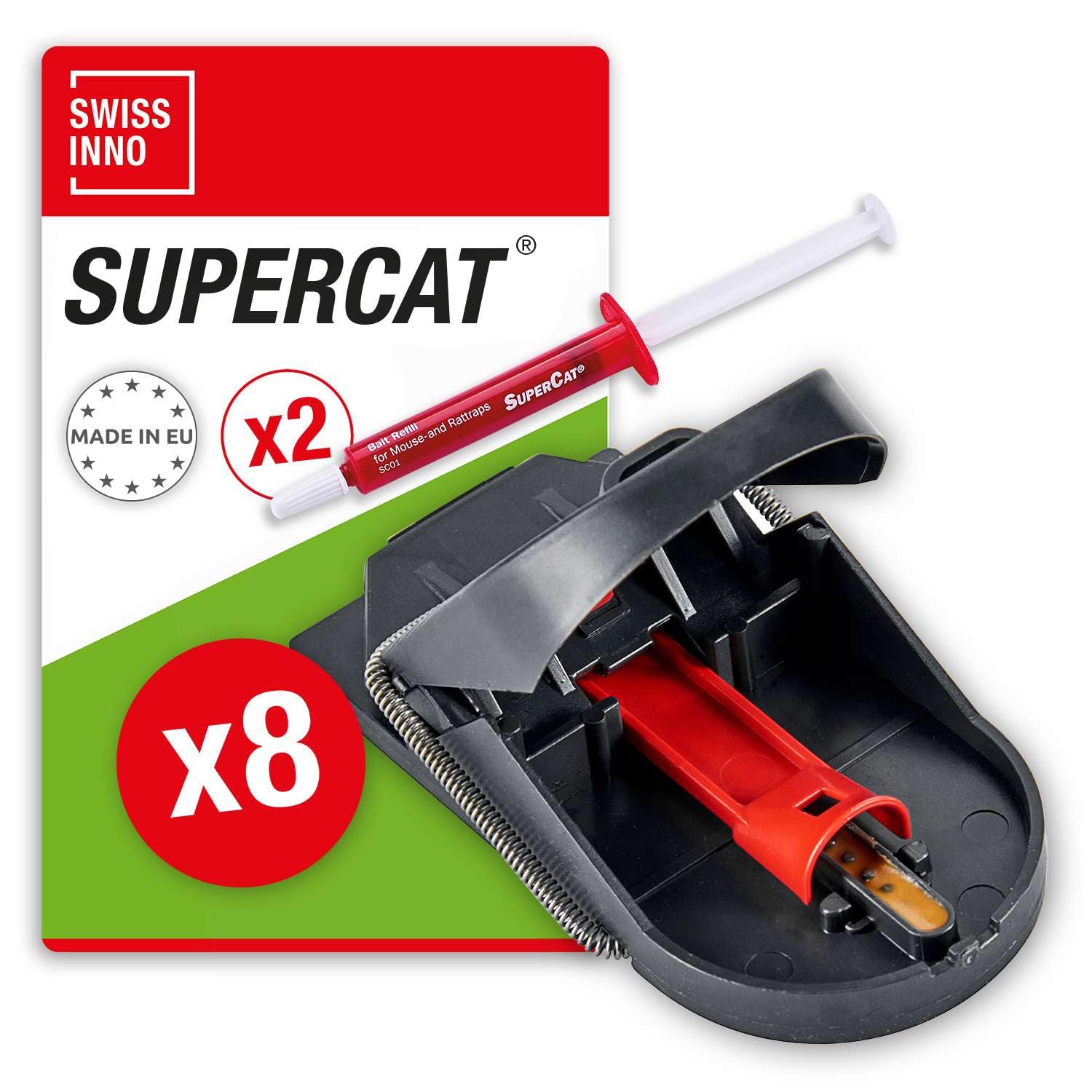 SWISSINNO Mausefalle PRO – Set 8 Wiederverwendbare Schlagfallen – SuperCat
